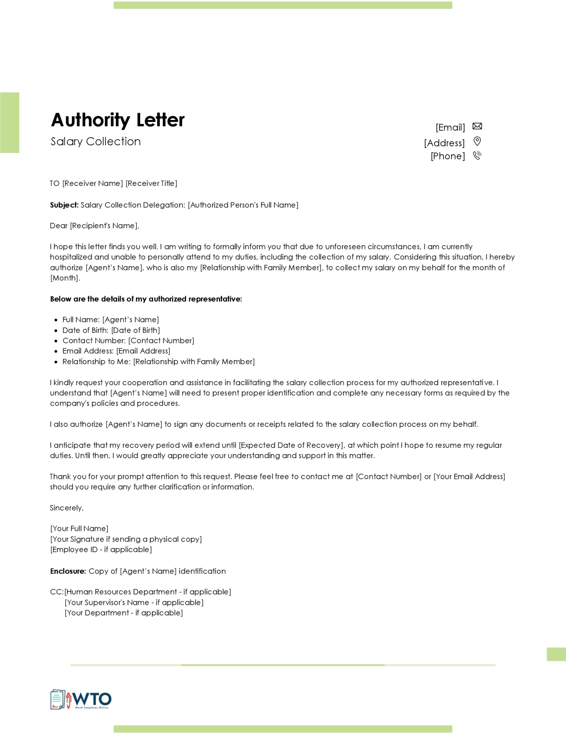 Authorization Letter to Collect Salary Template-Word Format