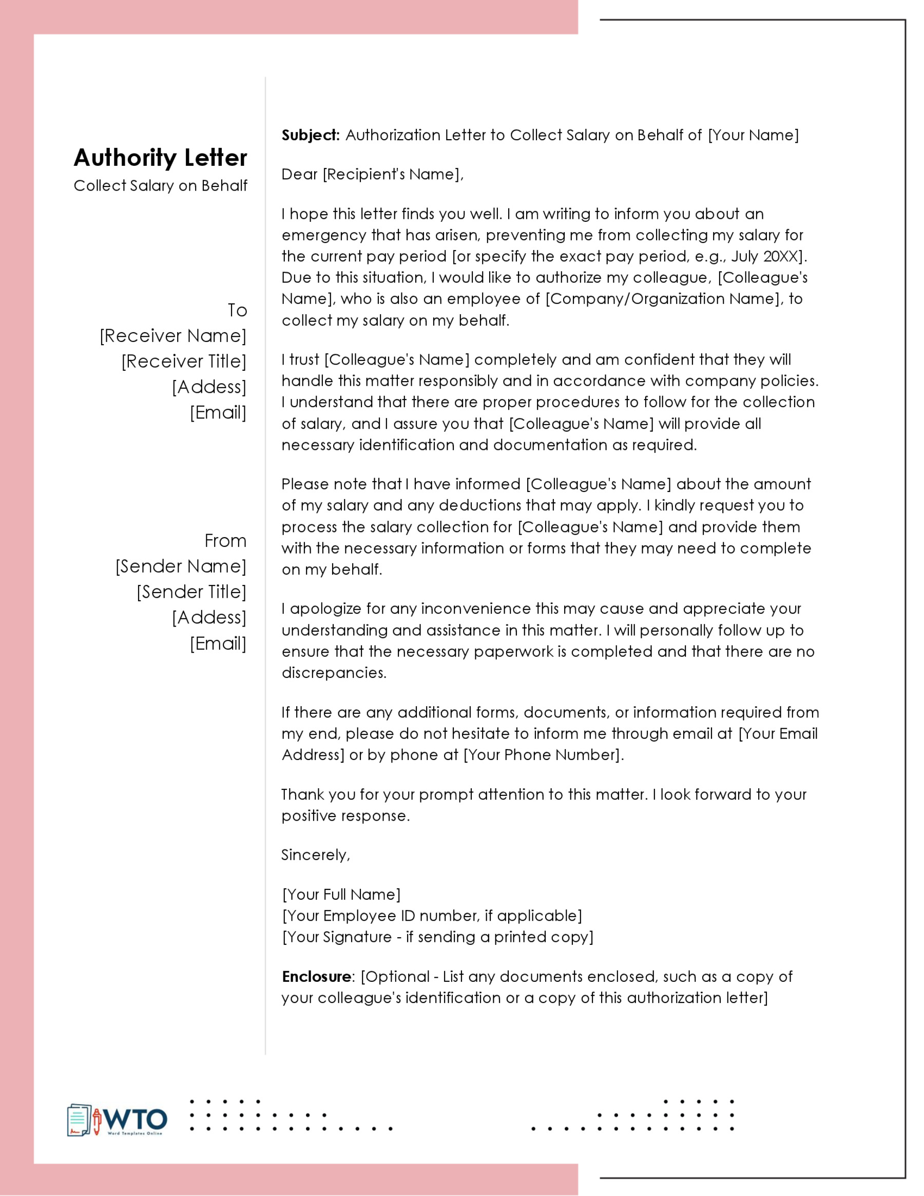 Authorization Letter to Collect Salary Template-Downloadable word format