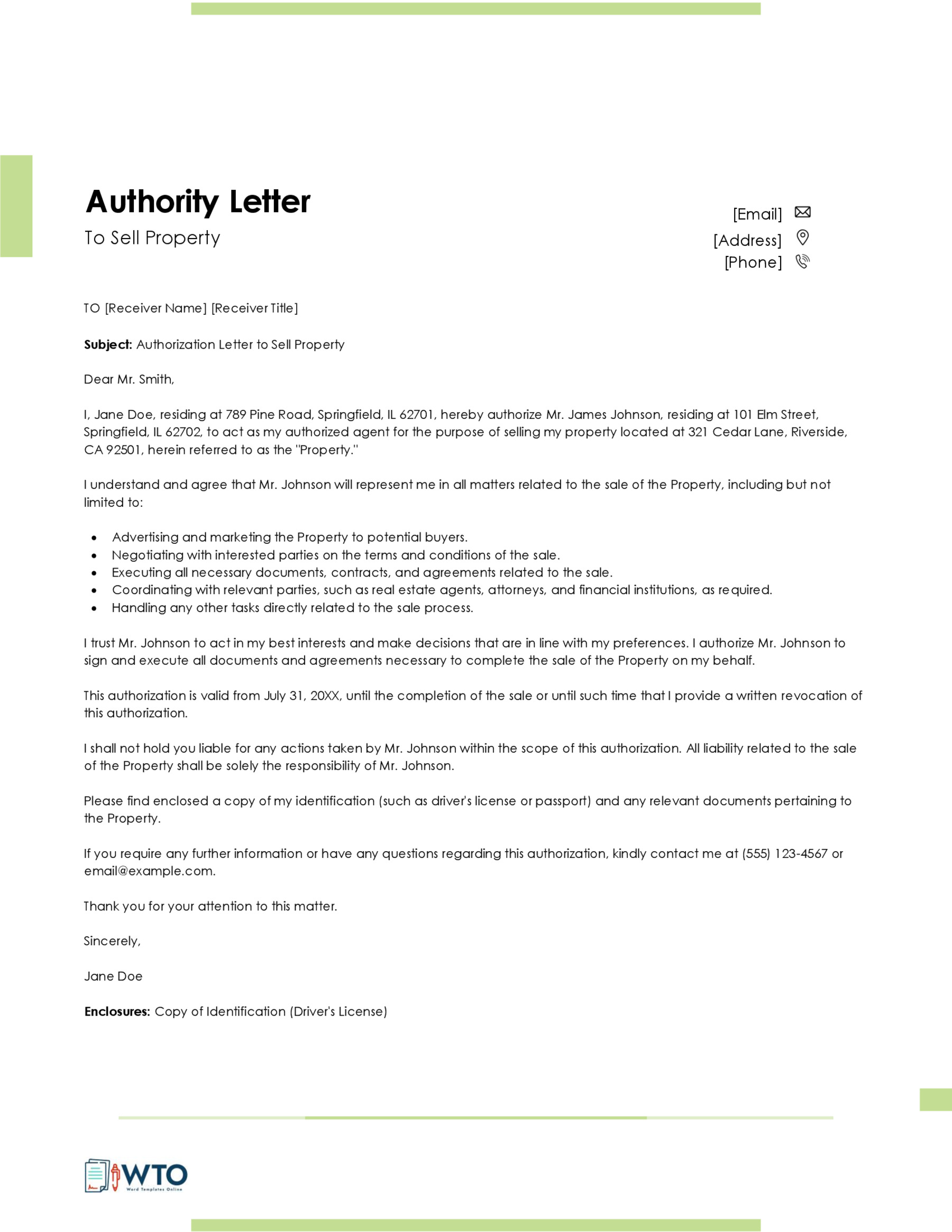 Authorization Letter to Sell Property-Free in ms word