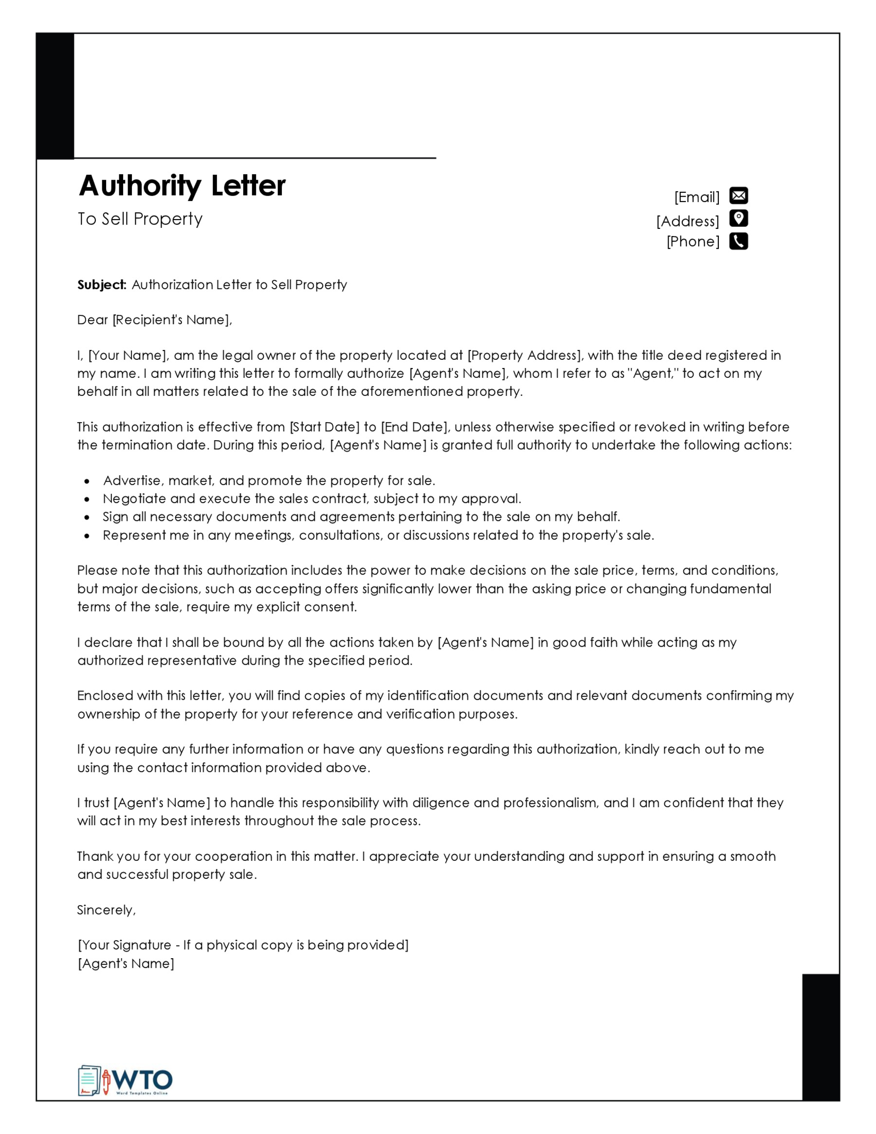 Authorization Letter to Sell PropertyTemplate-Download Free in word format