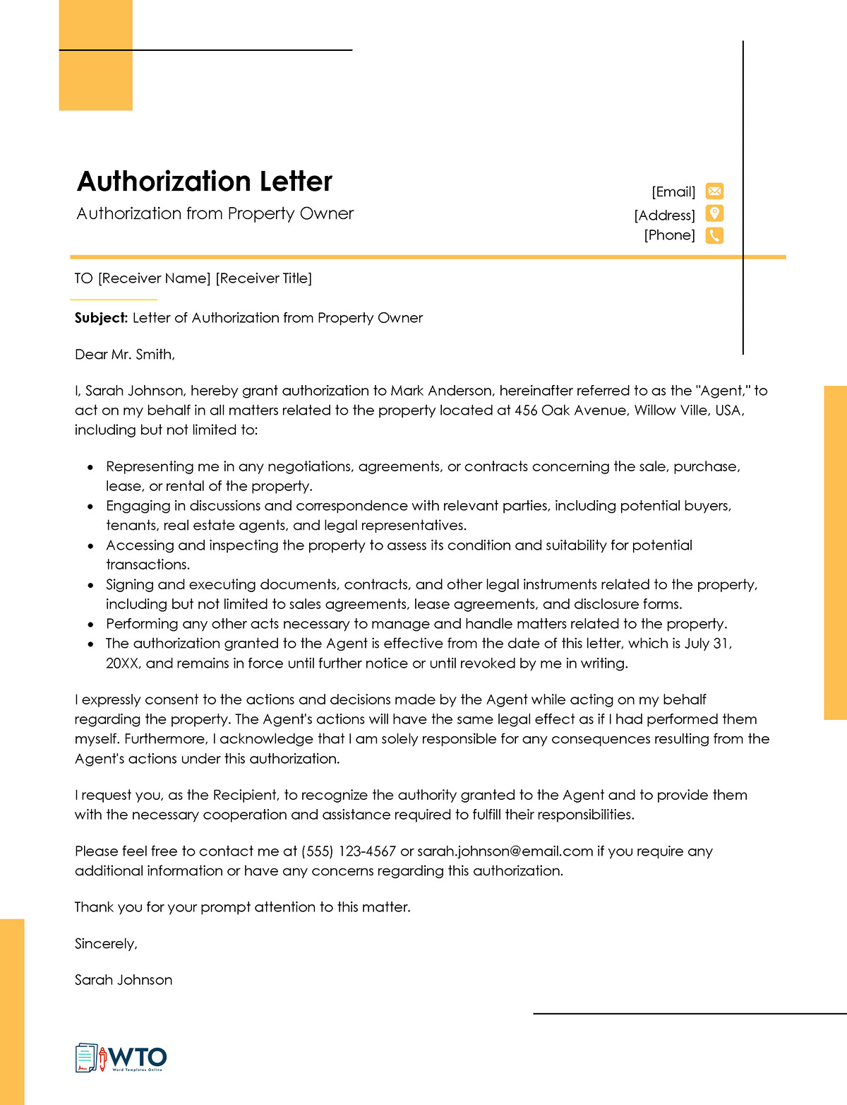 Sample Letter of Authorization from Property Owner-Editable