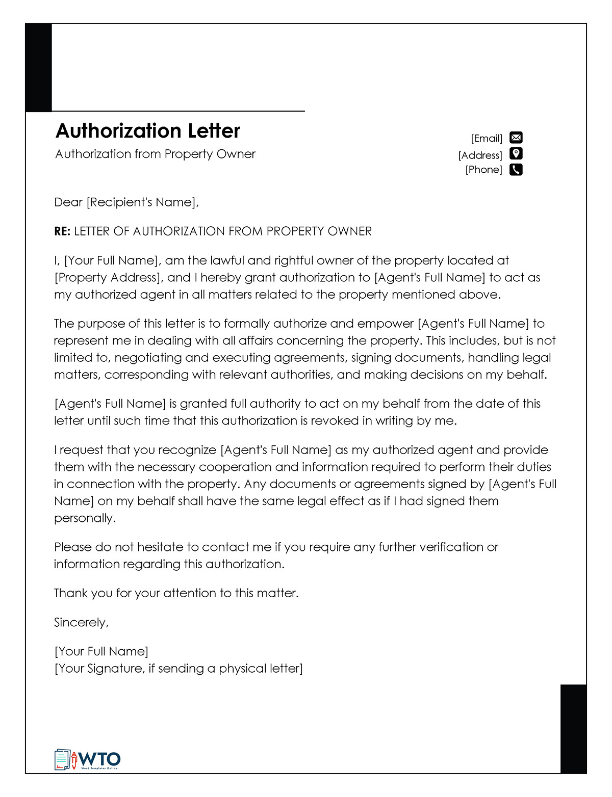 Template Letter of Authorization from Property Owner-Downloadable