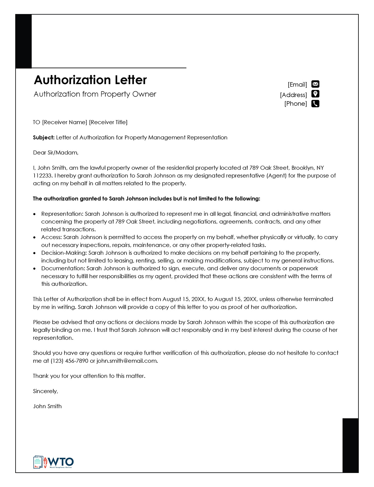 Sample Letter of Authorization from Property Owner-Free Download In Ms Word