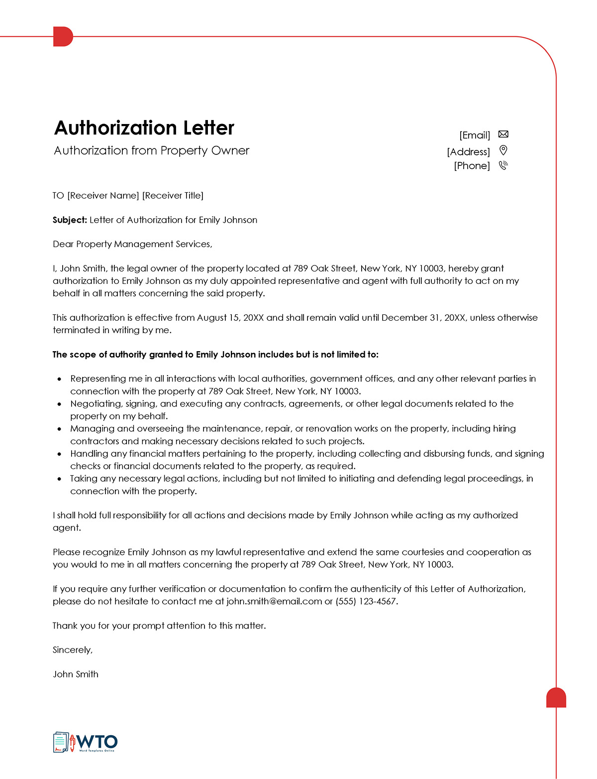 Sample Letter of Authorization from Property Owner-Free Downloadable