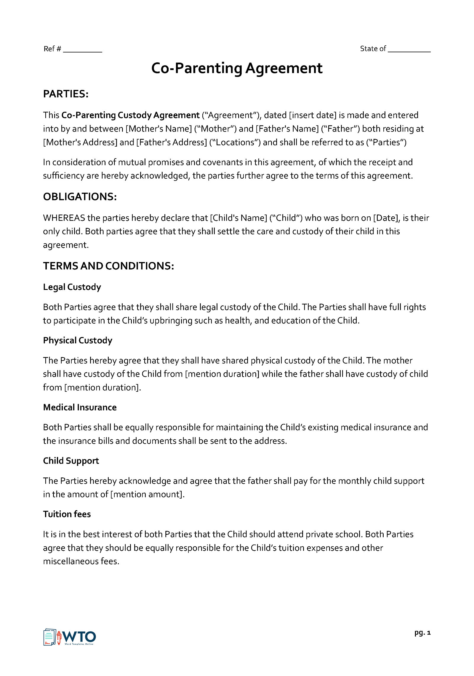 Editable Co-Parenting Agreement Sample