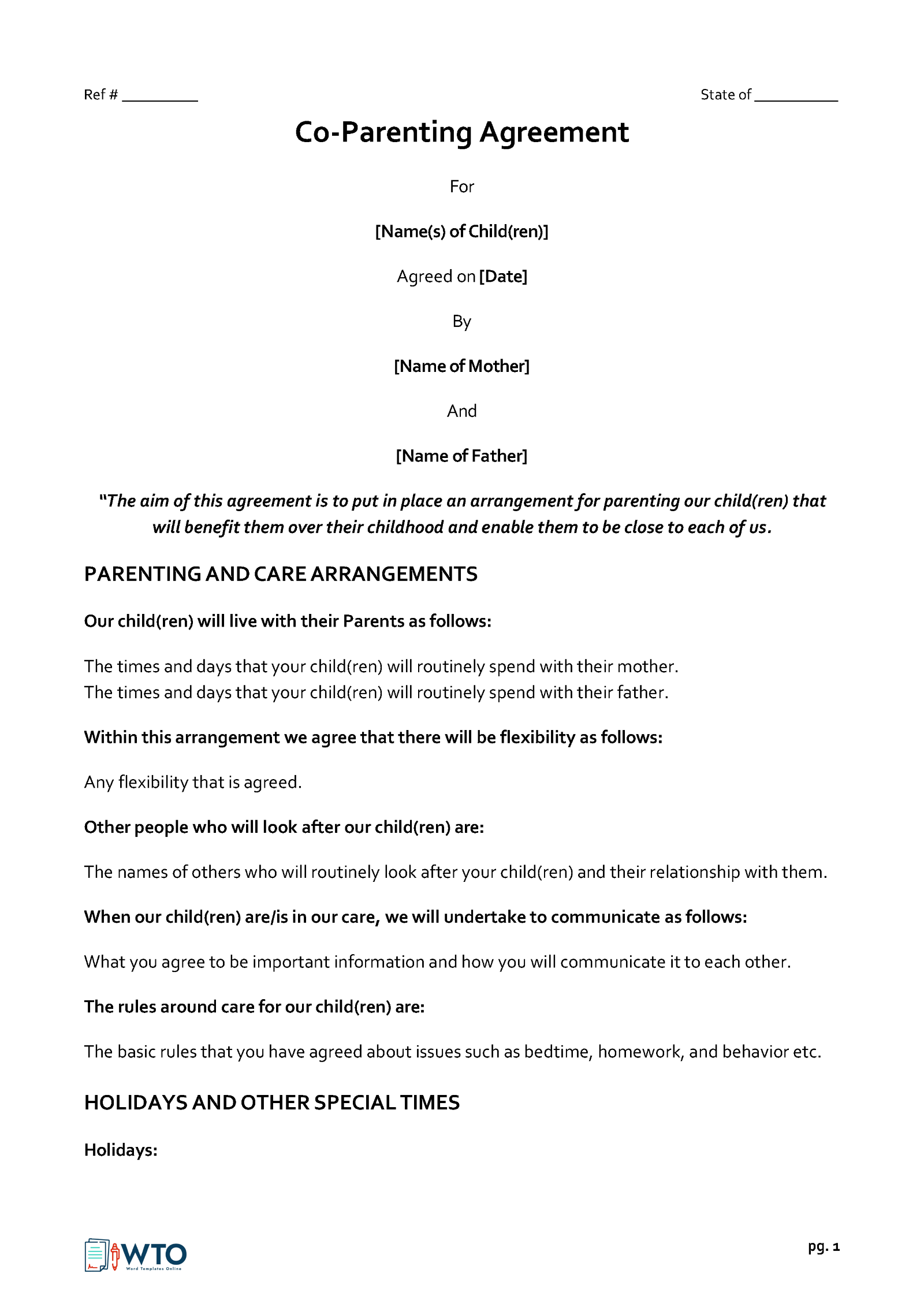 Free CoParenting Agreement Templates