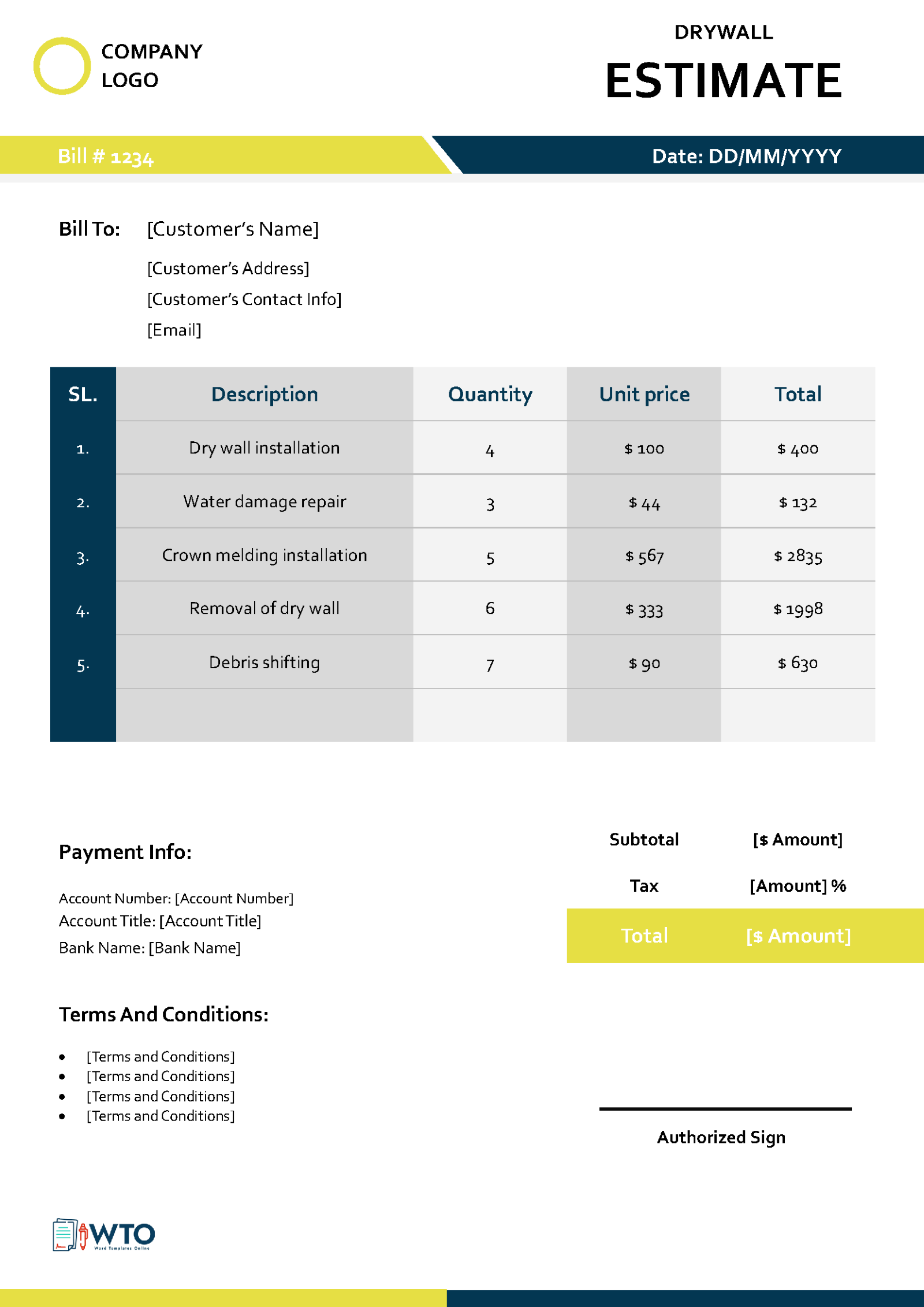 Get Your Dry Wall Estimate Template - Free and Editable