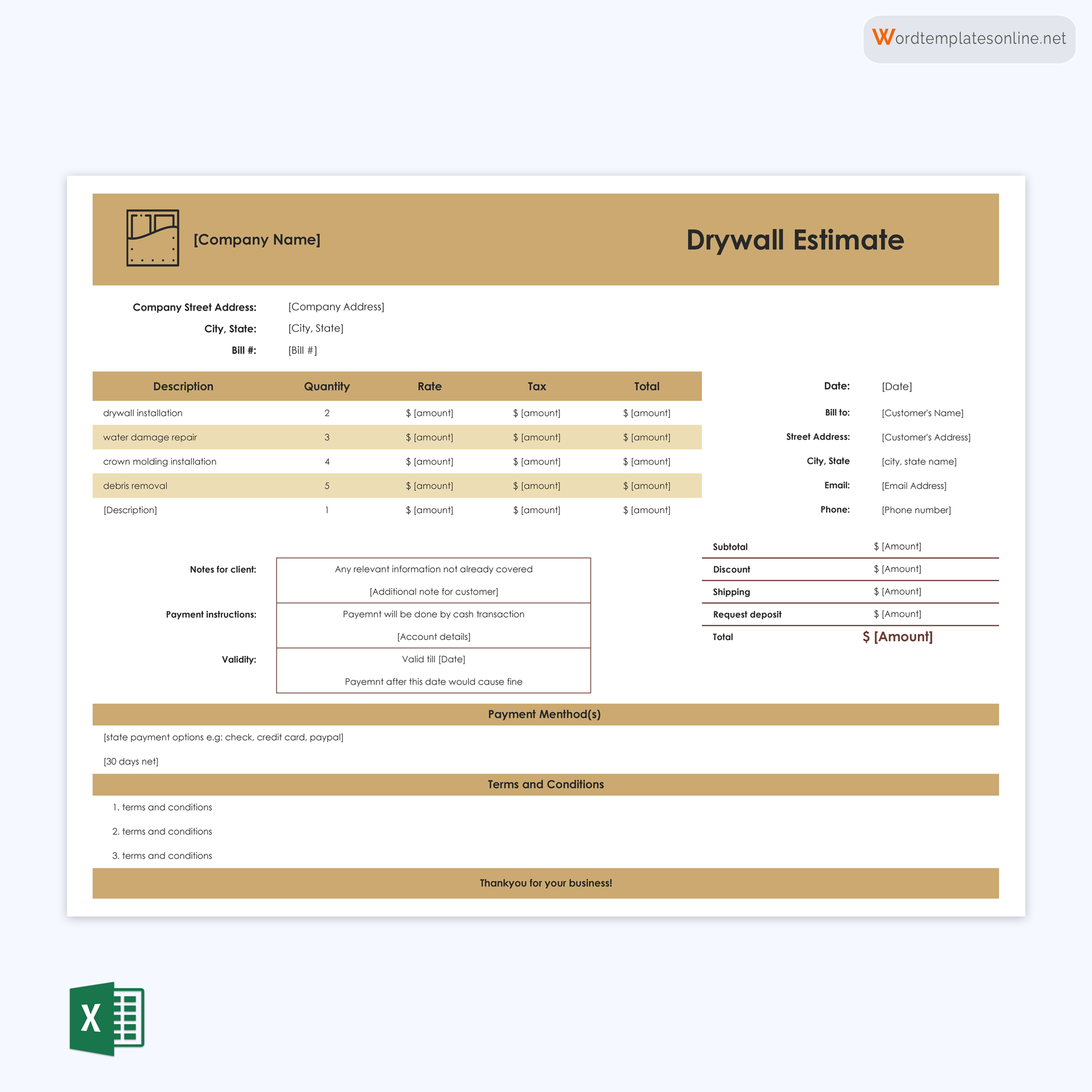 Sample Dry Wall Estimate: Professional Format & Editable