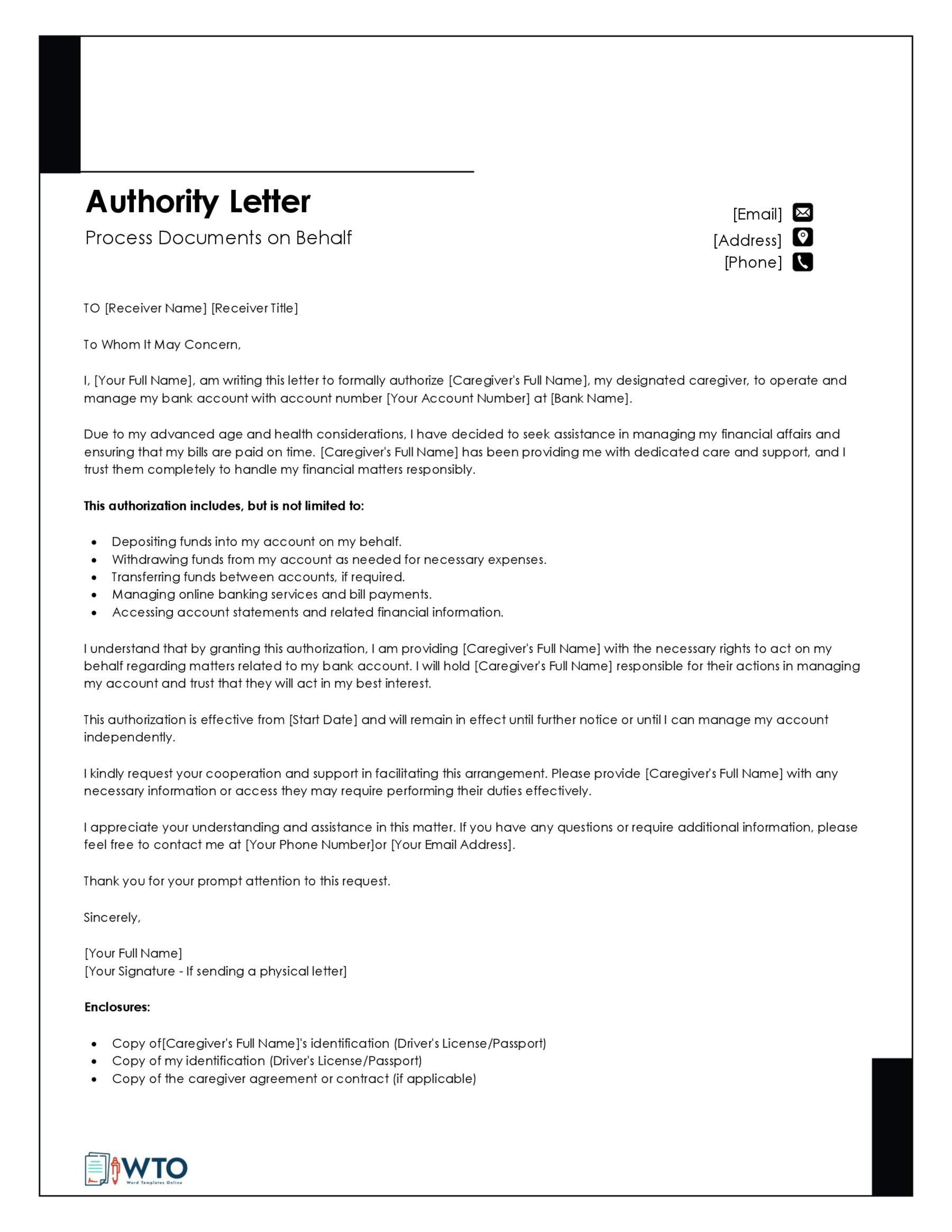 Free Downloadable Account Operating Letter