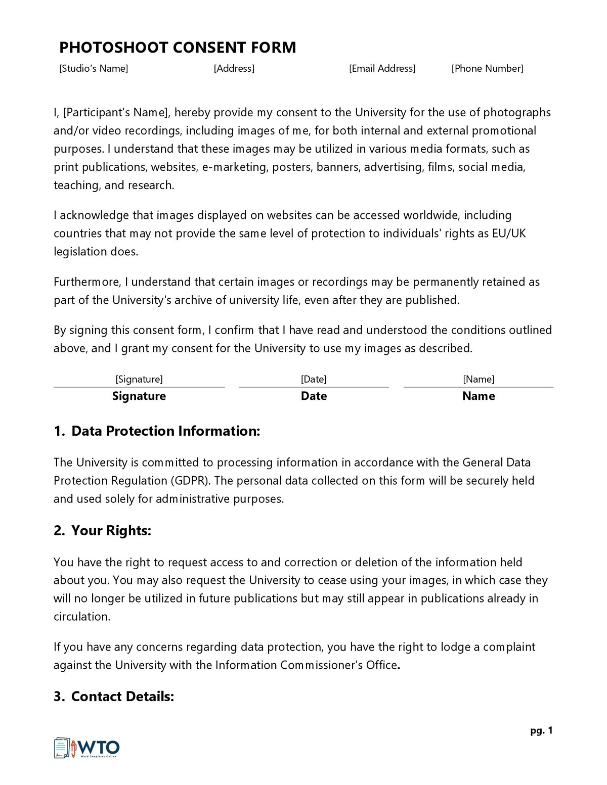 Consent Agreement for Photoshoots