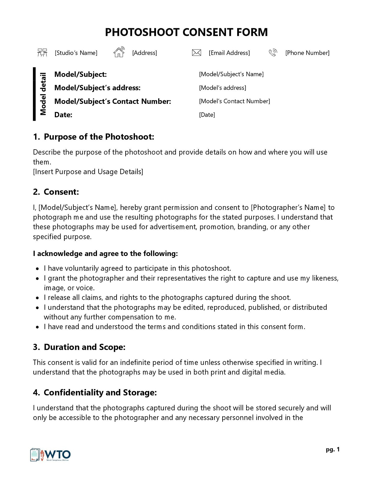 Photography Permission Form Template
