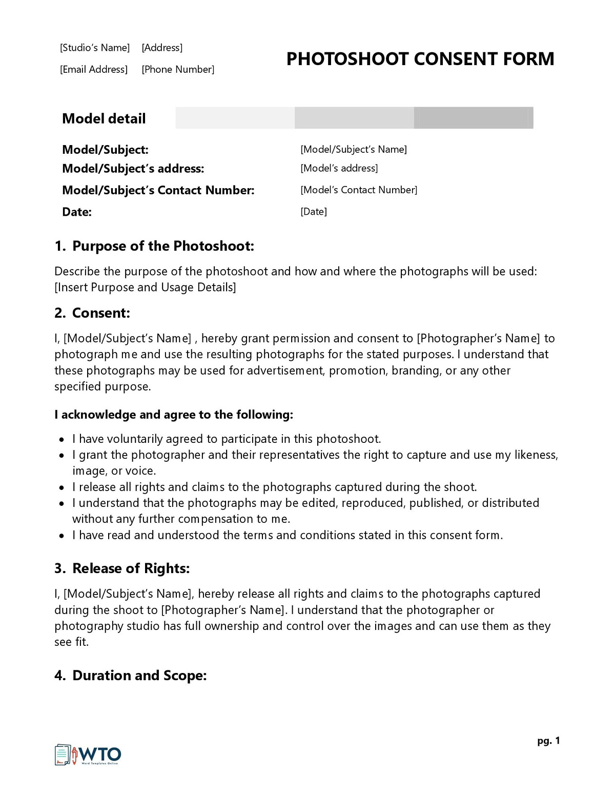Model Release Form Word Template