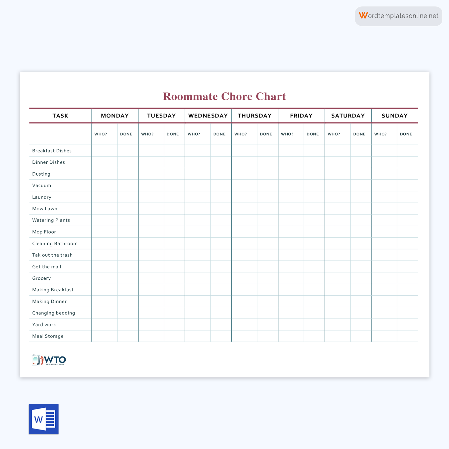 Customizable Roommate Chore Chart Template - Smooth Living