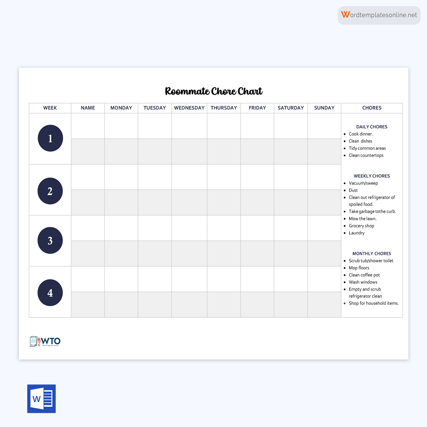 Download Free Roommate Chore Chart Template for Cozy Living