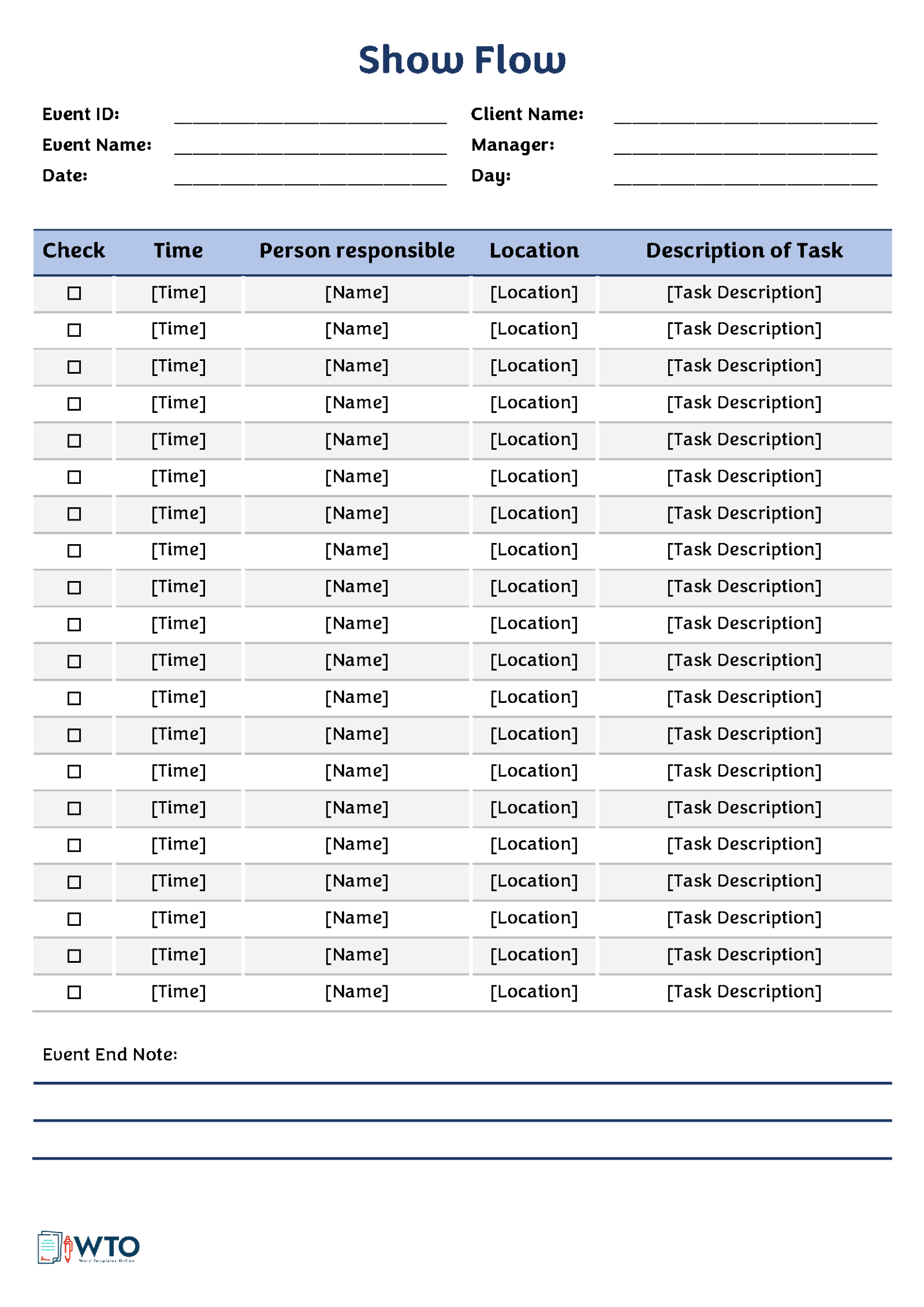 Great Printable Free Event Show Flow Template 01 as Word Document