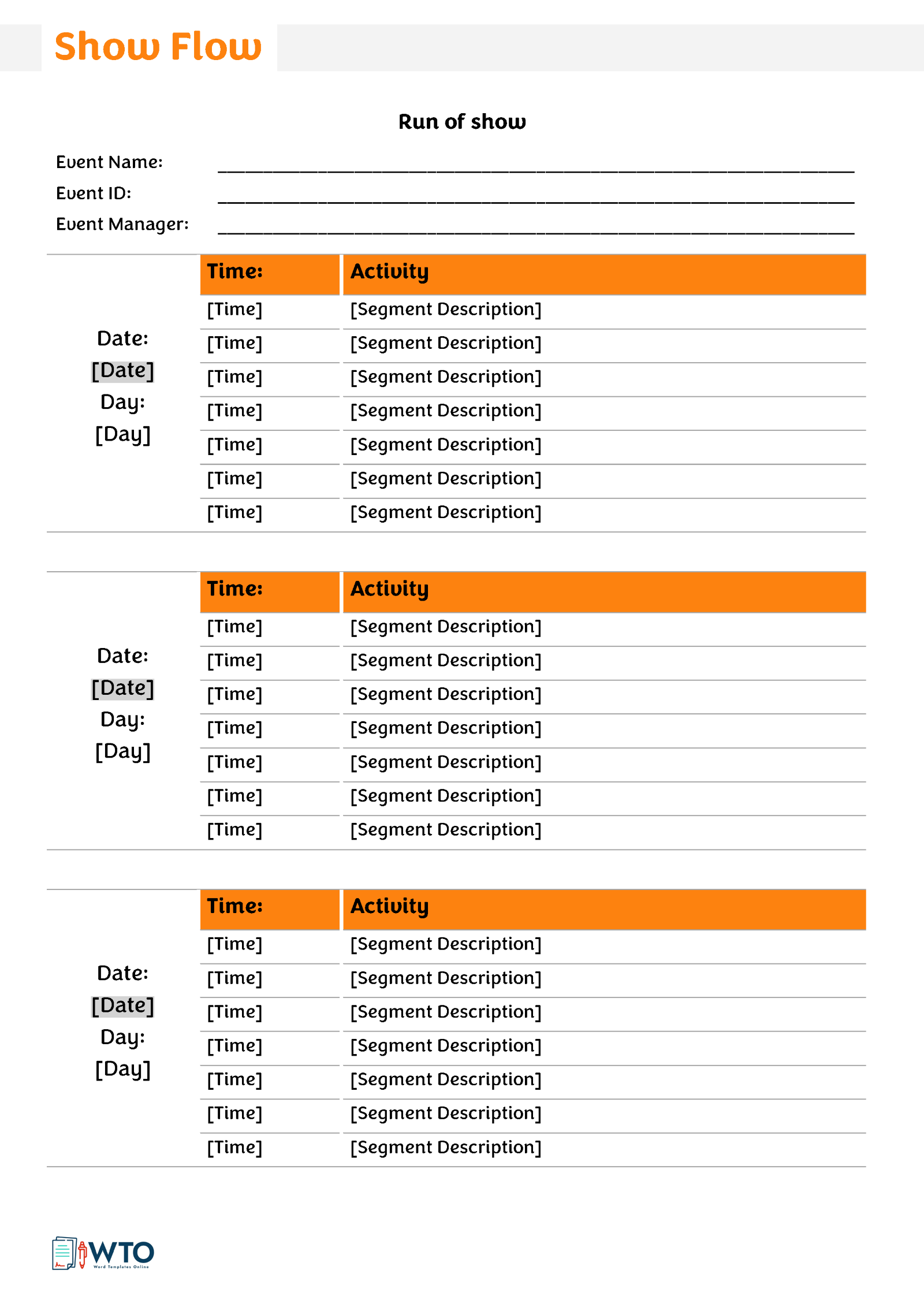 Great Printable Free Event Show Flow Template 02 as Word Document