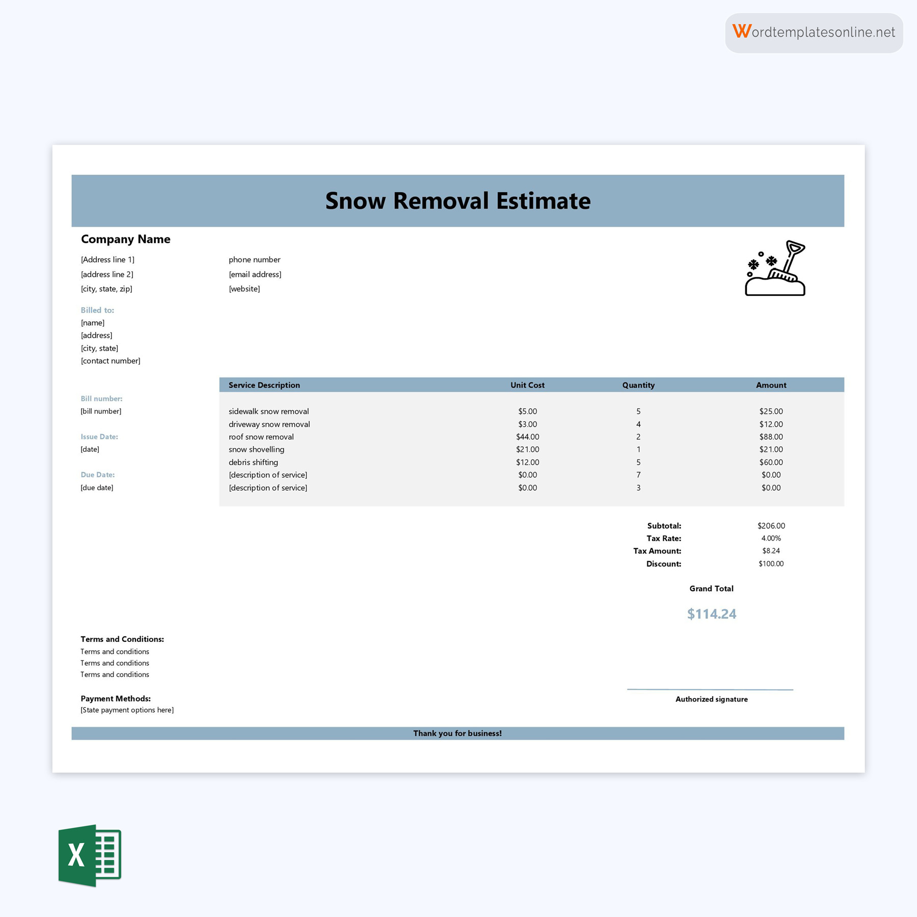 Download Your Free Snow Removal Estimate Sample in Editable Format