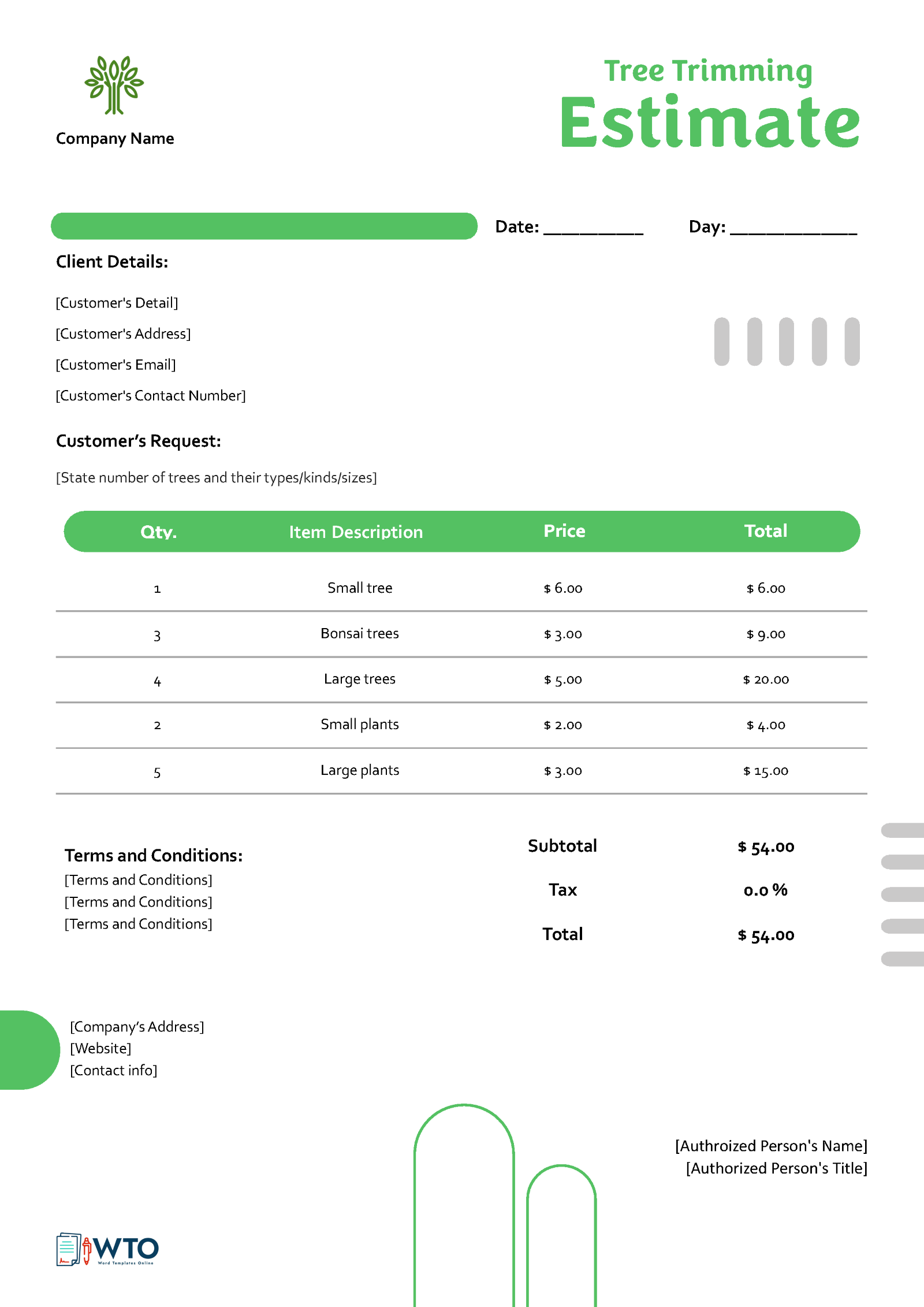 Sample Tree Trimming Estimate: Editable Template for Your Needs