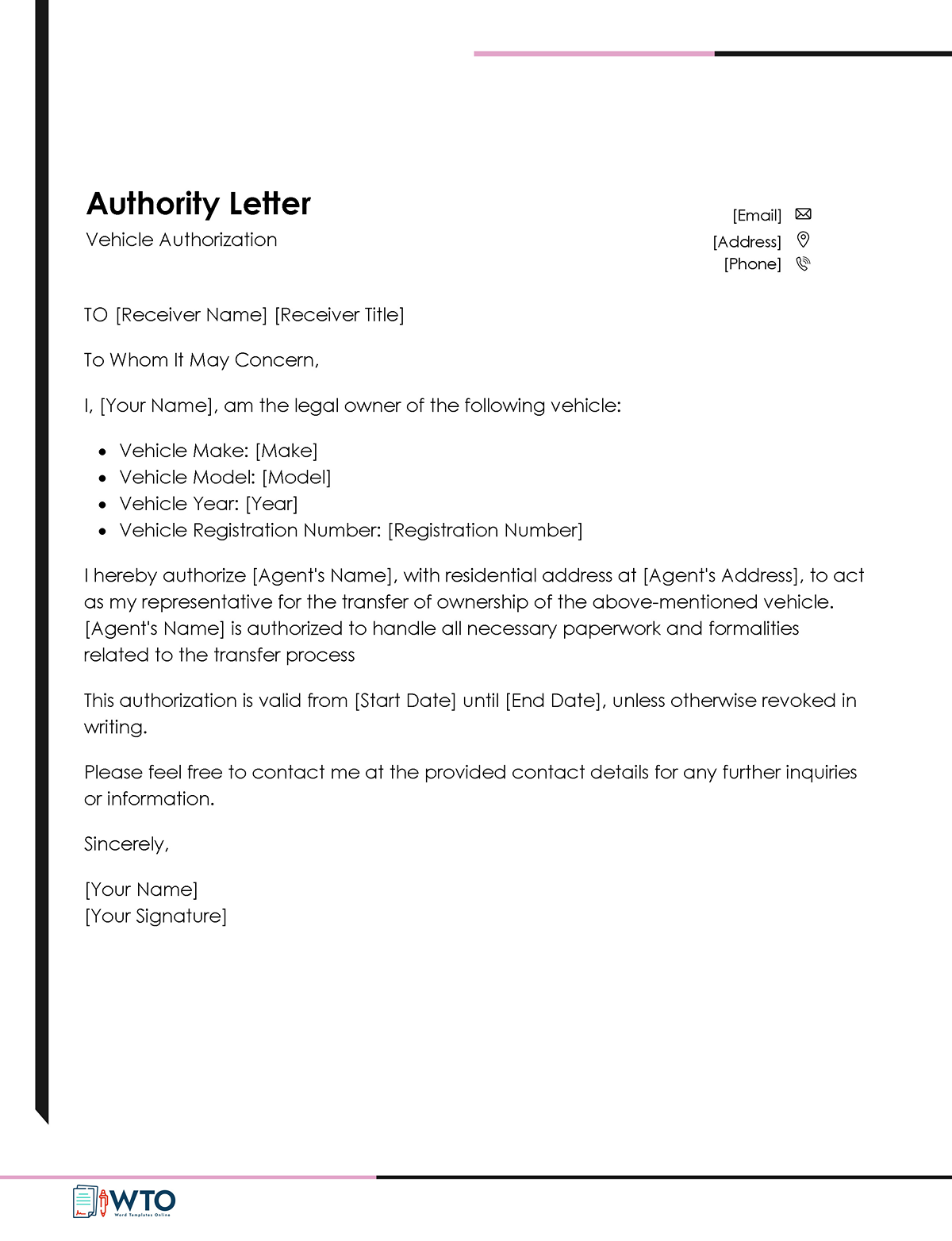 Vehicle Authorization Letter Template-Free Download