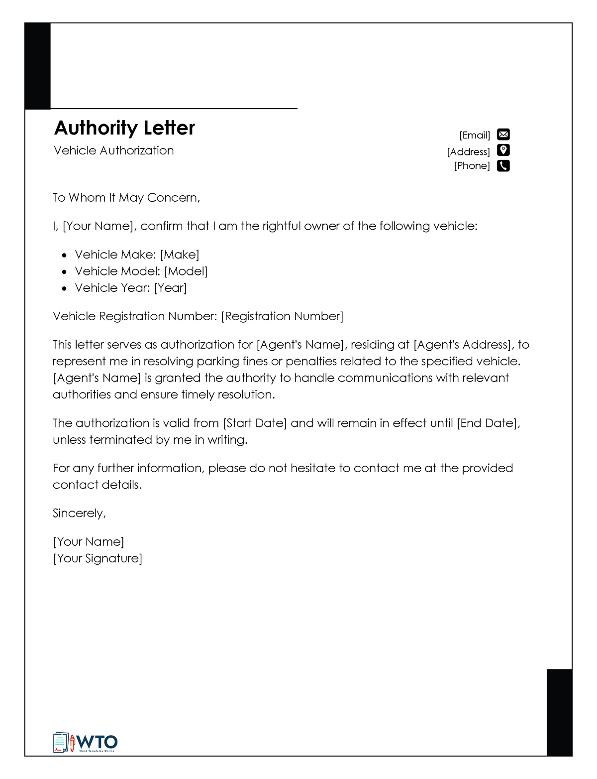 Vehicle Authorization Letter Template-Free in Ms Word