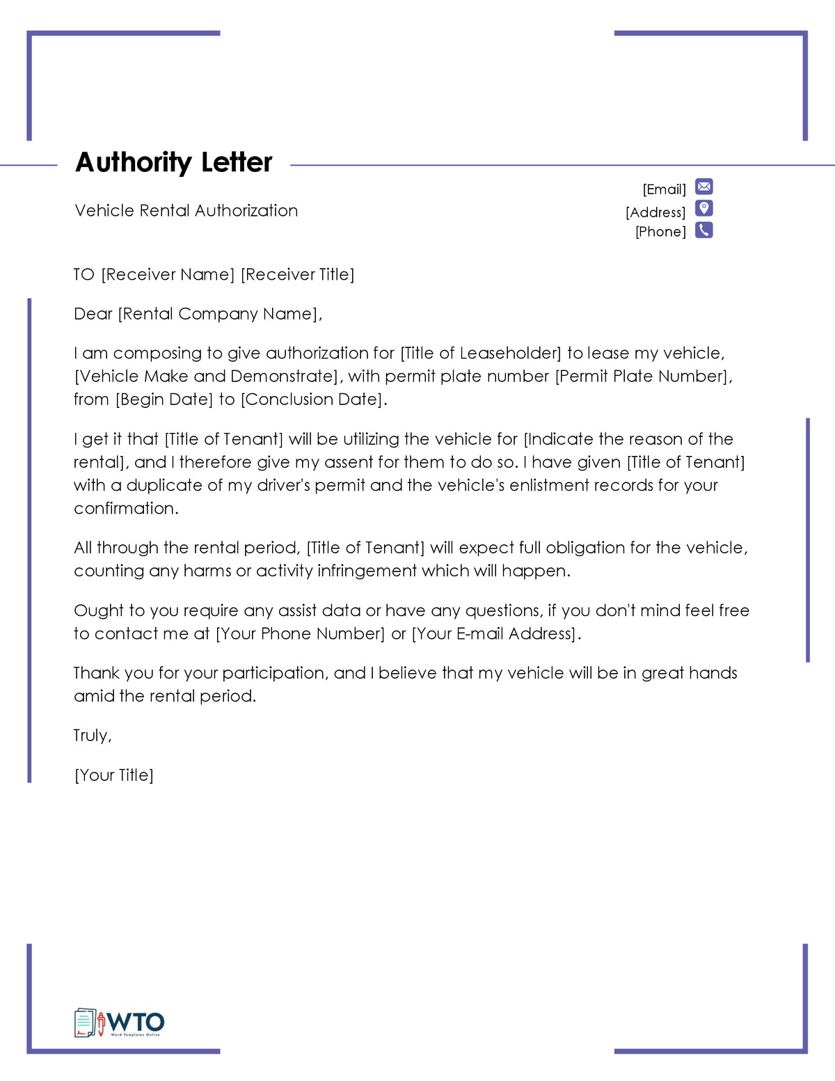 Vehicle Authorization Letter Template-Ms word Format