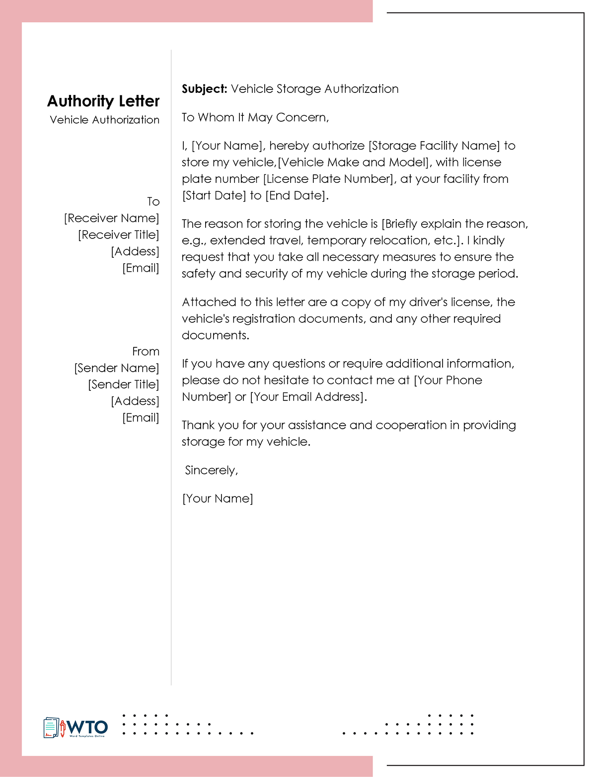 Vehicle Authorization Letter Template-Ms Word Free Download