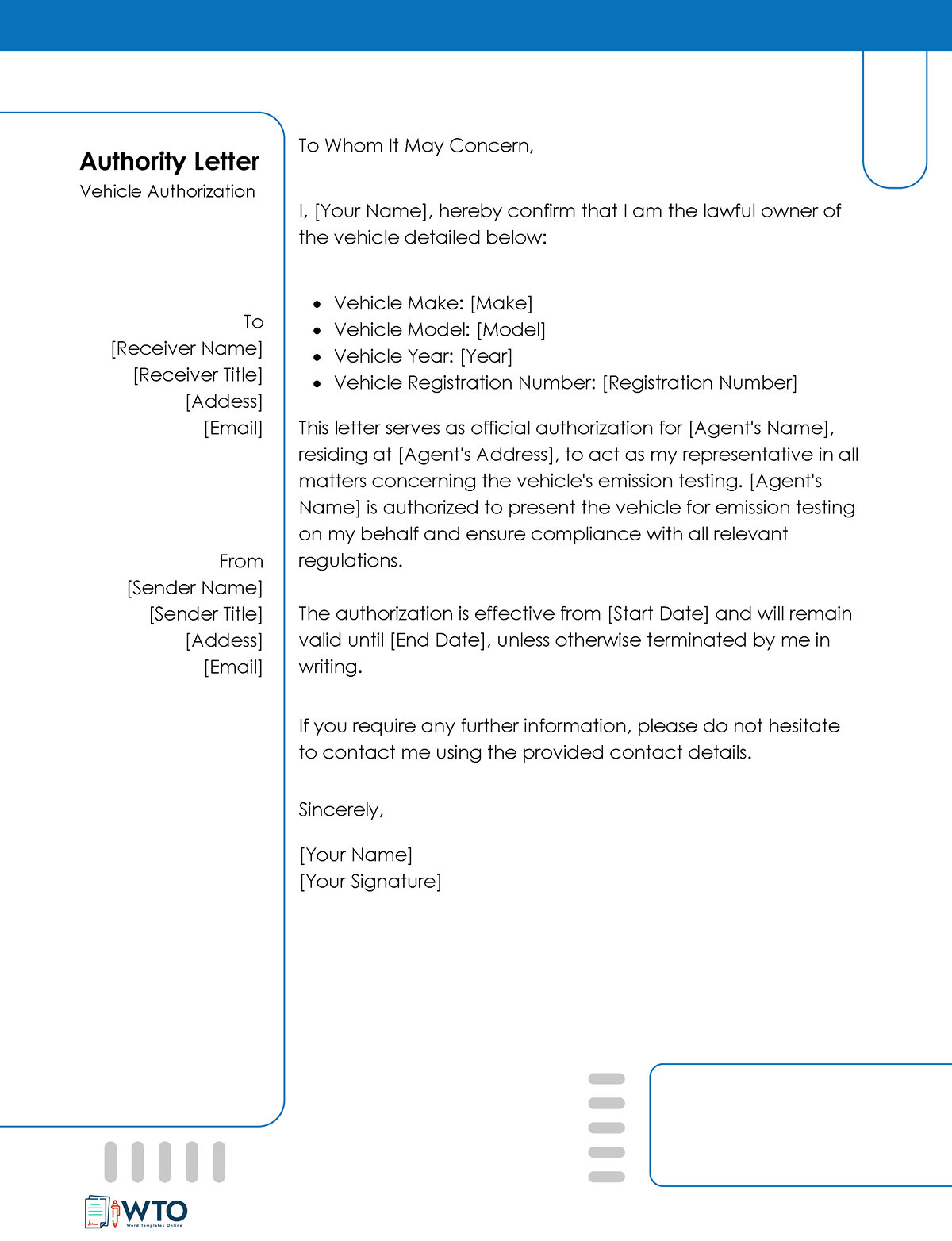 Vehicle Authorization Letter Template-Free in Ms Word