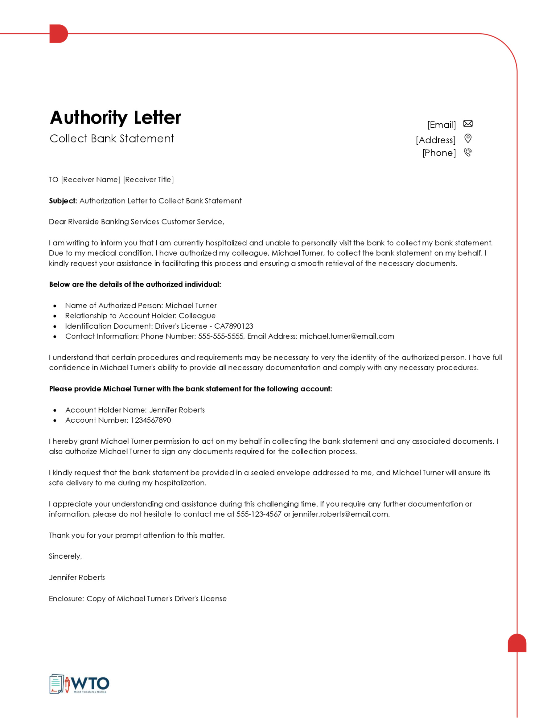 Sample Bank Statement Authorization Letter-Word Format