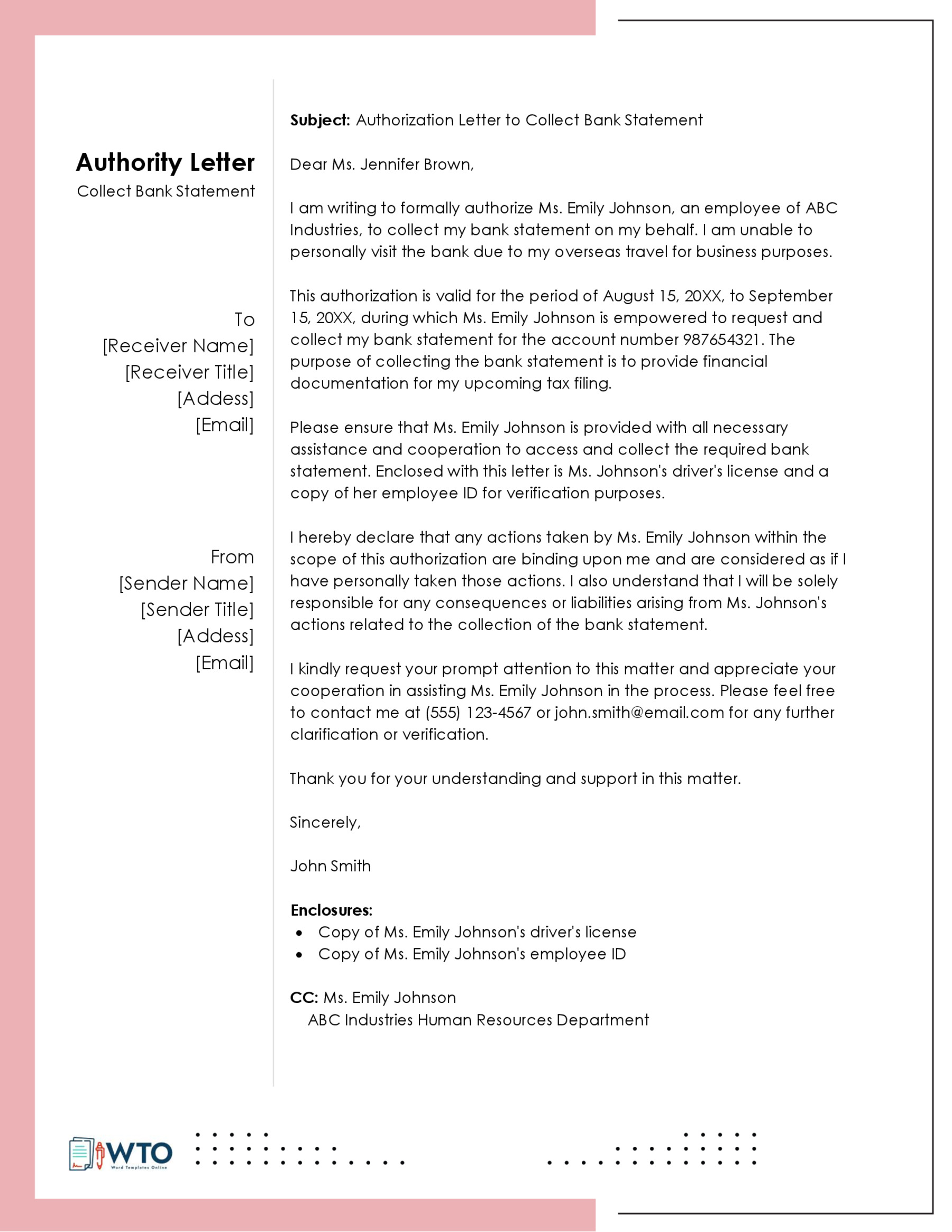 Sample Bank Statement Authorization Letter-Free Downloadable