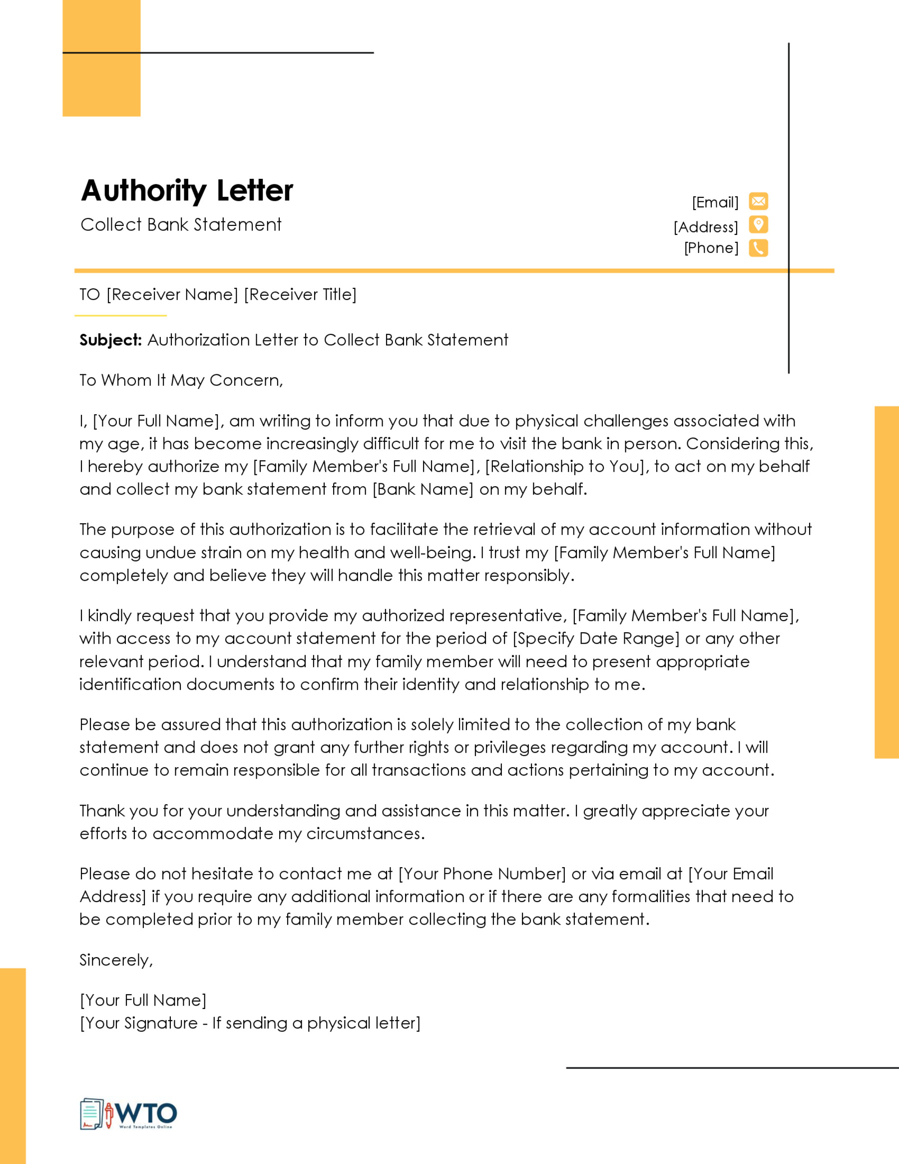 Bank Statement Authorization Letter Template-Ms word Format