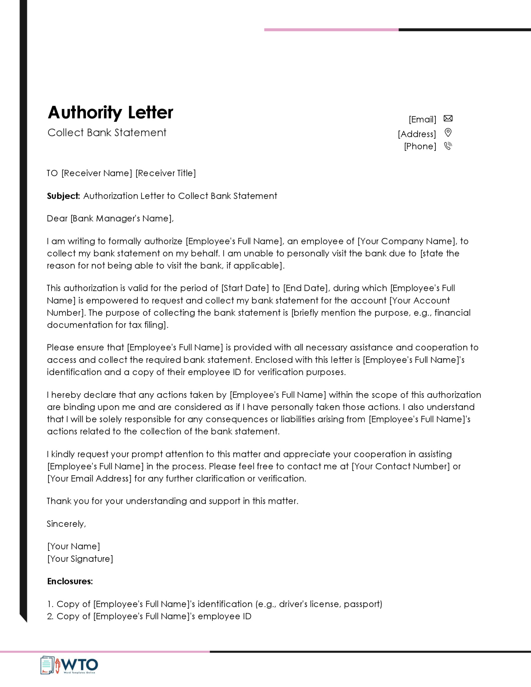 Bank Statement Authorization Letter Template-Free Downloadable