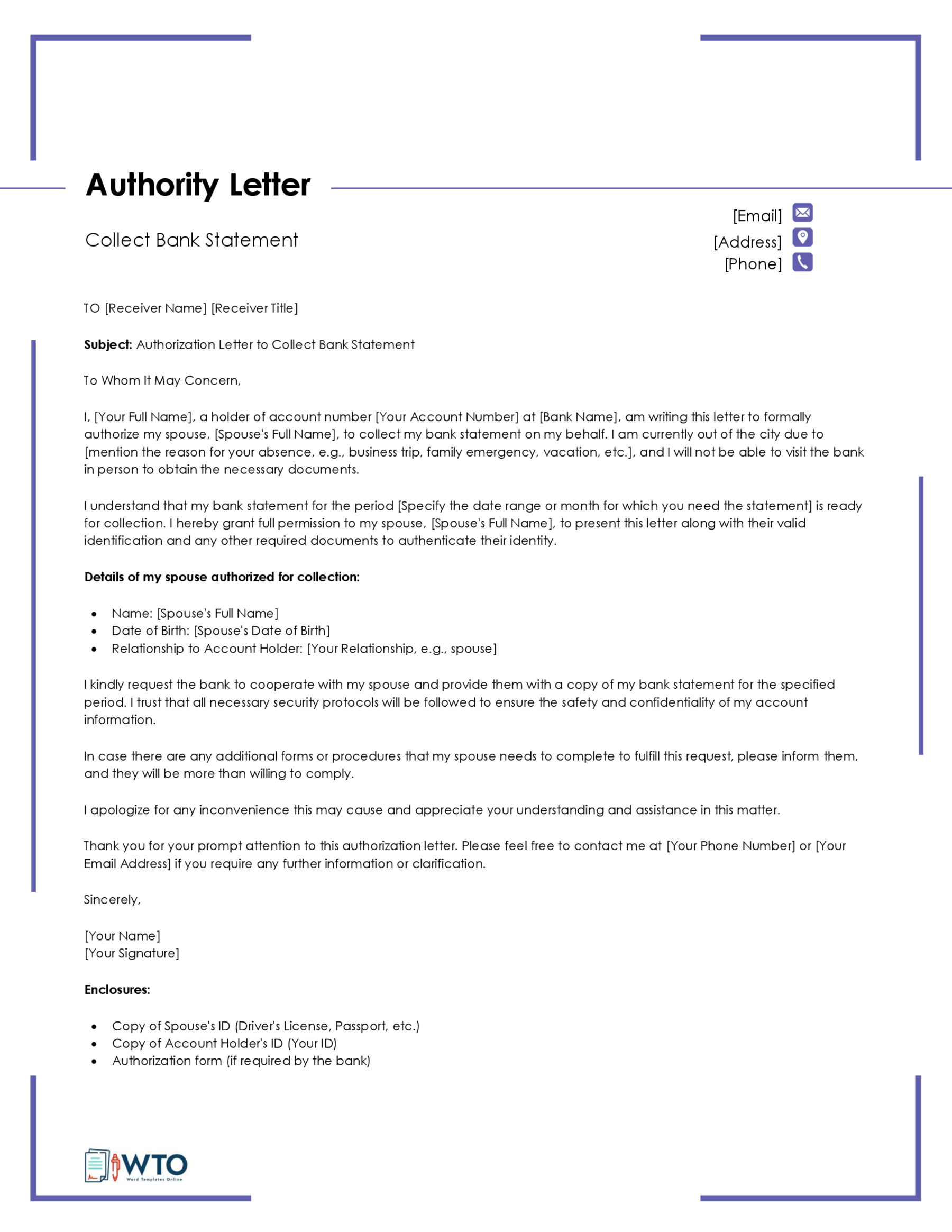 Bank Statement Authorization Letter Template-Ms Word Free Download