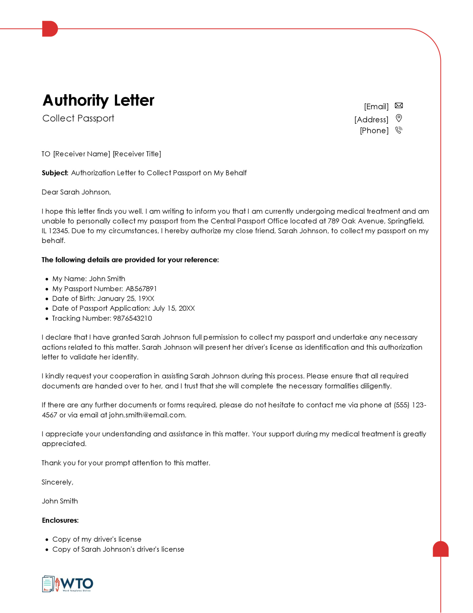 Sample Authorization letter to collect passport-Free Downloadable