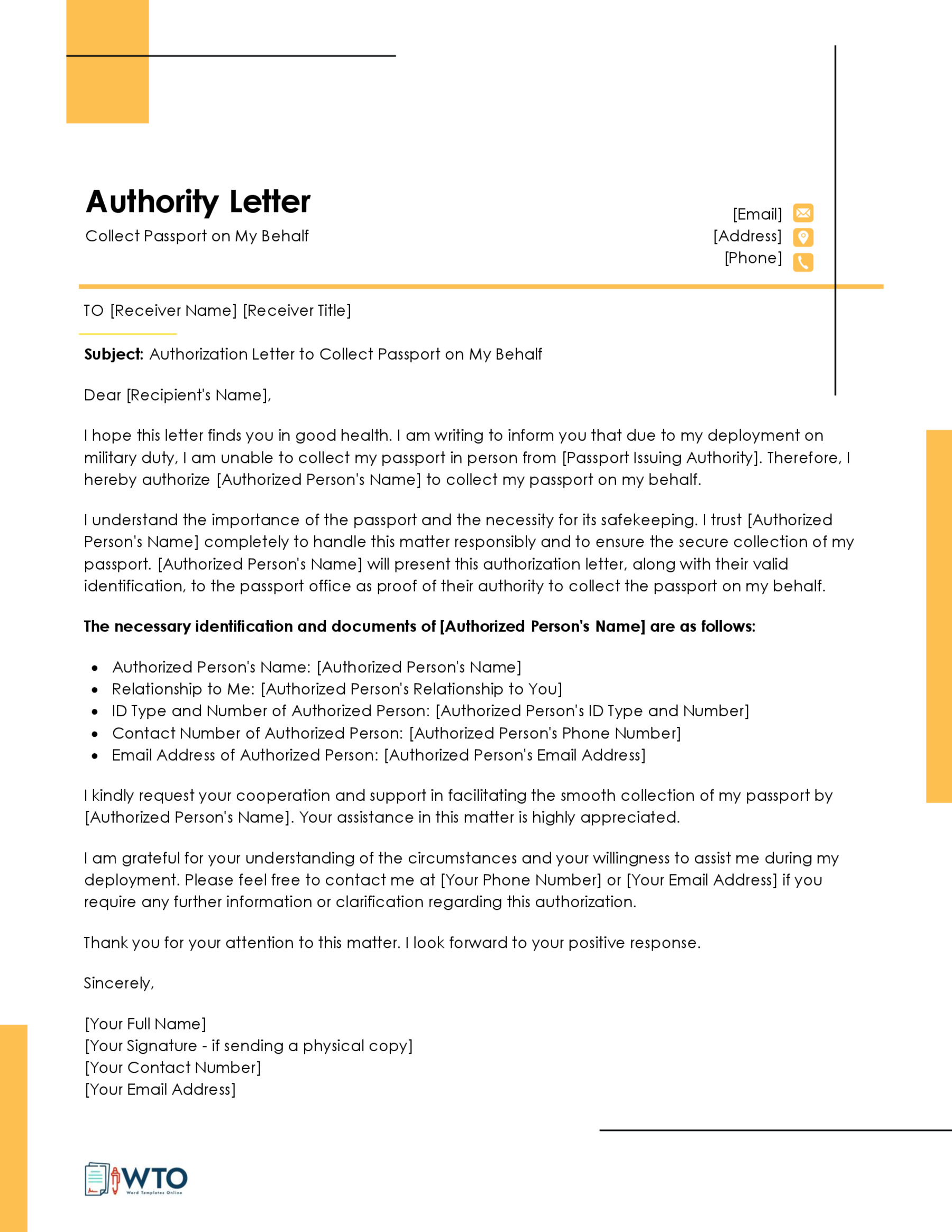 Authorization letter to collect passport Template-Free Downloadable