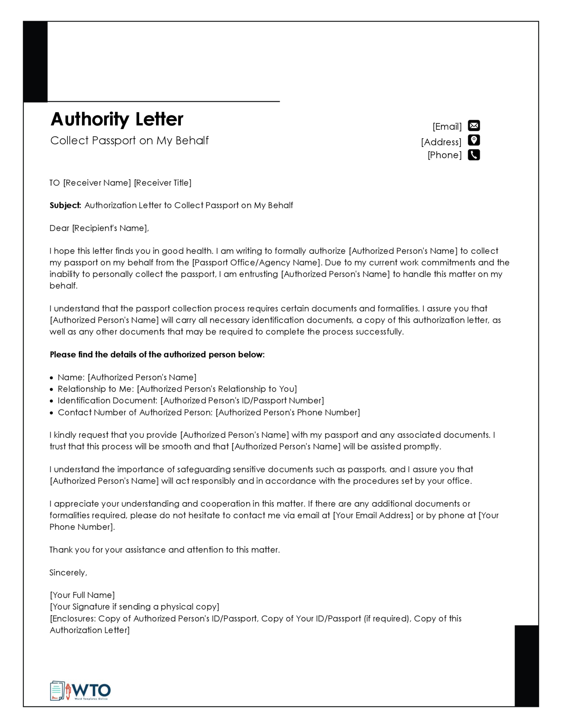 Authorization letter to collect passport Template-Ms Word Free Download