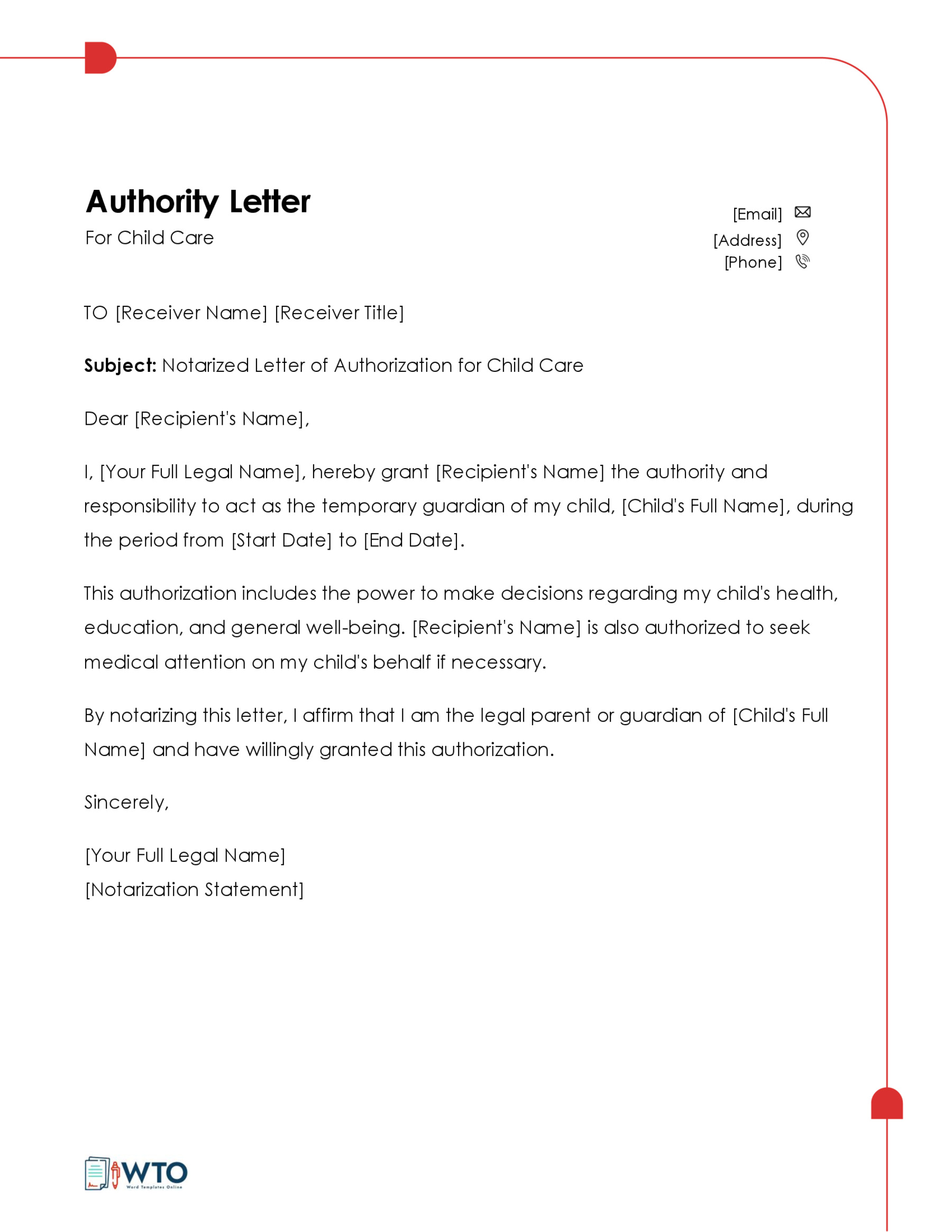 Notarized letter of authorization tamplate-Free Download
