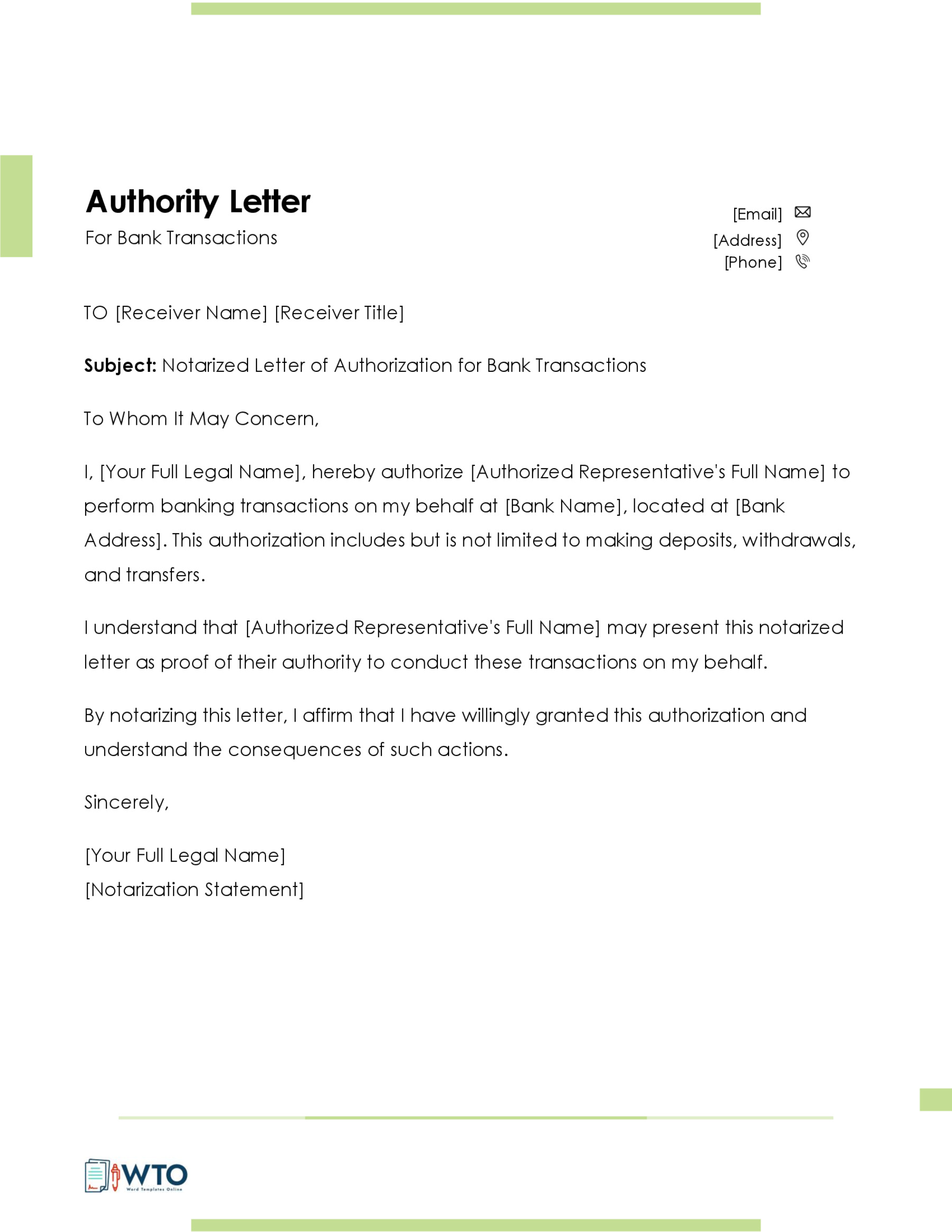 Notarized letter of authorization tamplate-Word Format