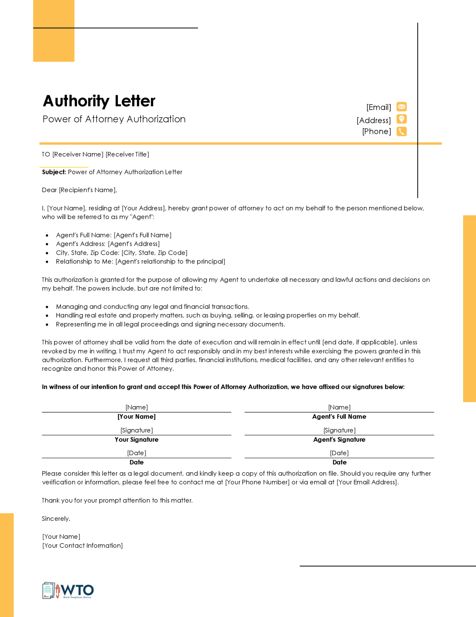 Free Power of Attorney Authorization Letter Template 01 for Word