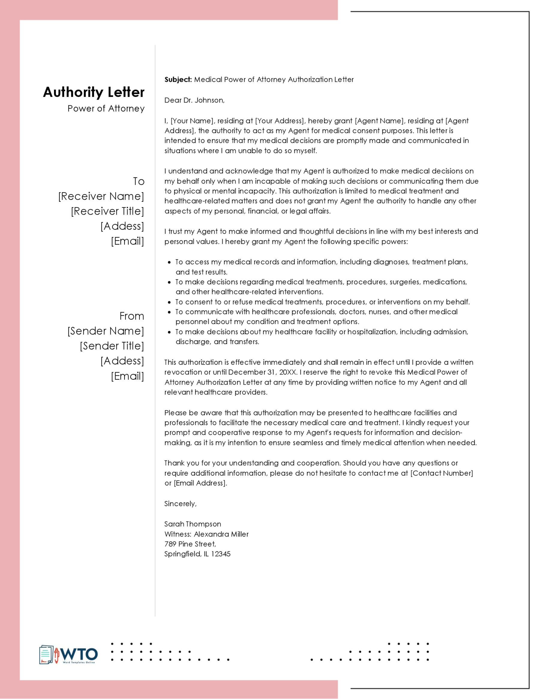 Printable Power of Attorney Authorization Letter Template 06 for Word