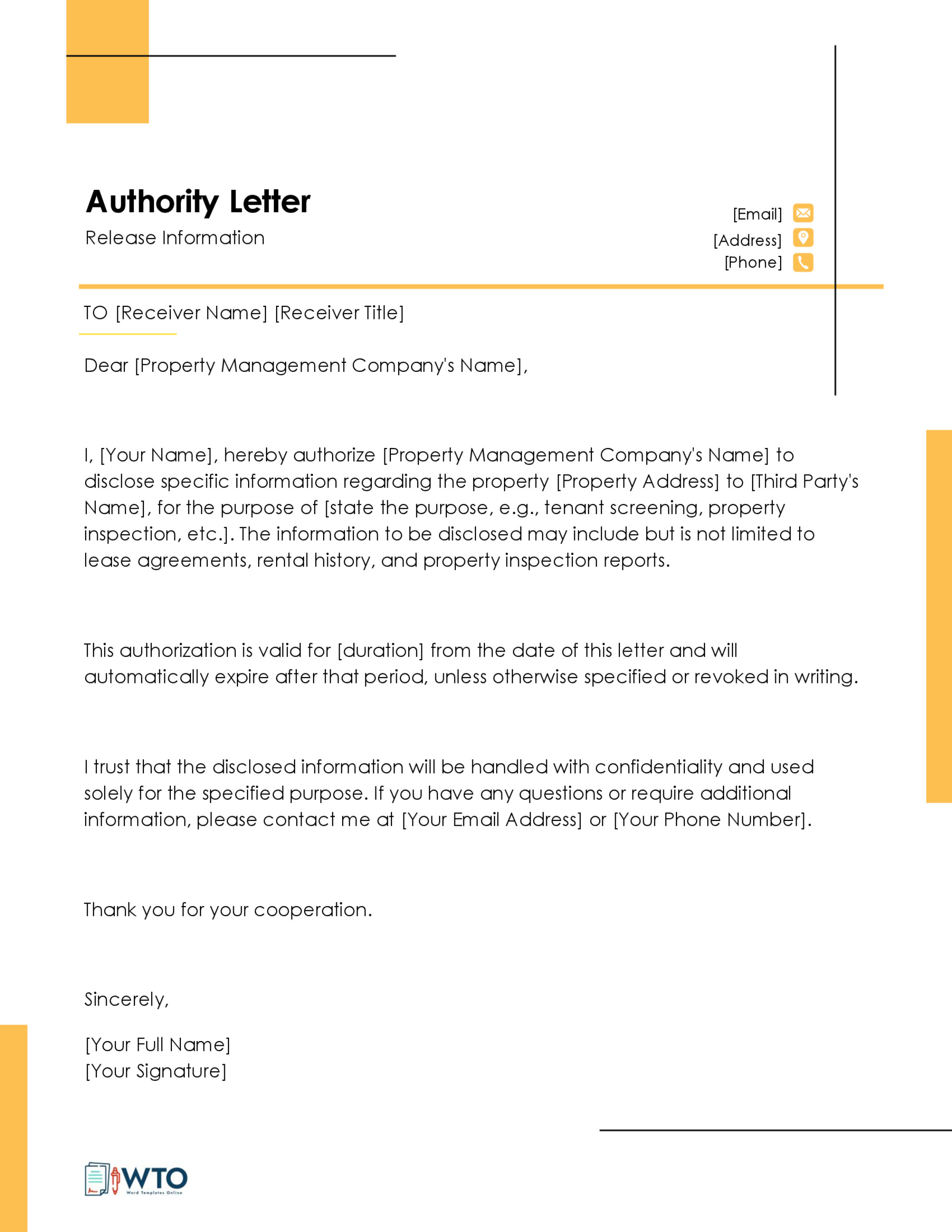Authorization Letter to Release Information Template-Downloadable word format