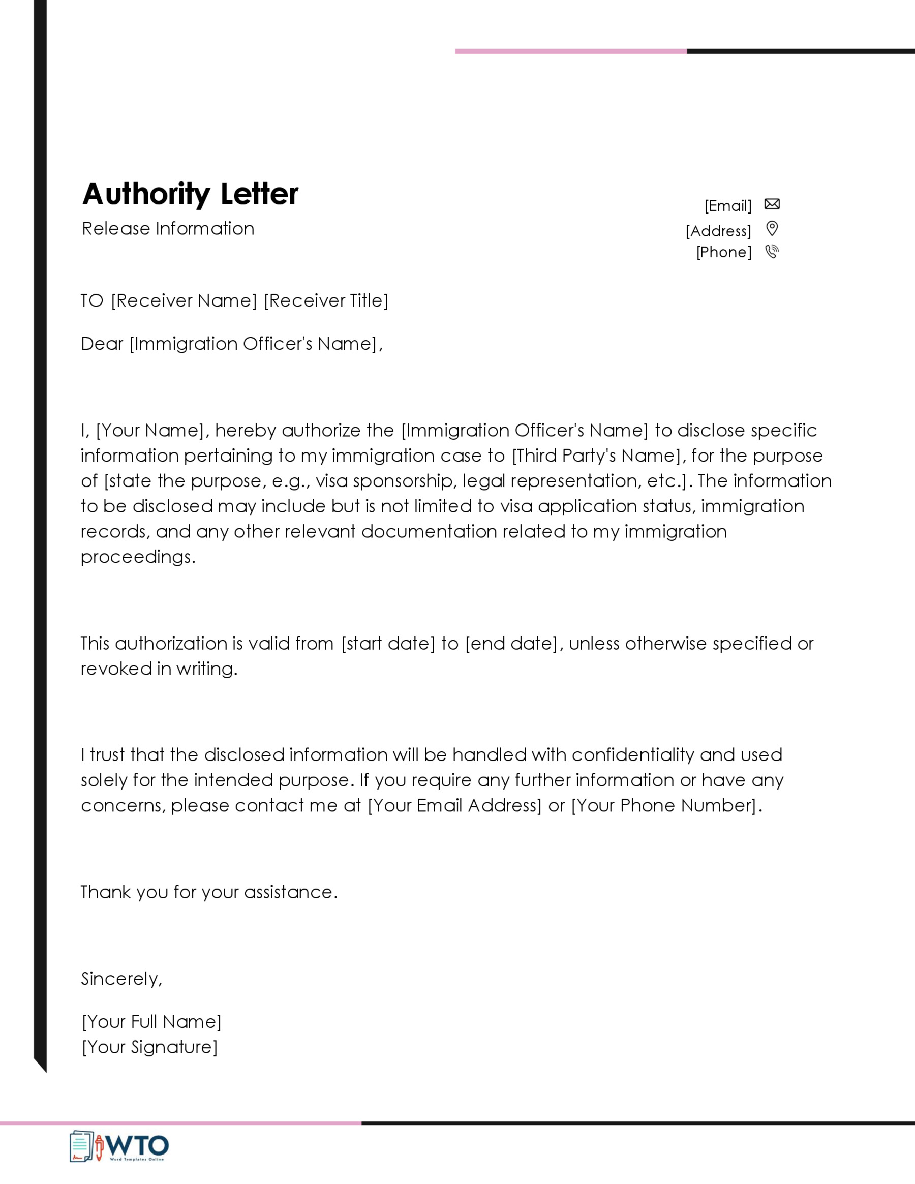 Authorization Letter to Release Information Template-Ms Word Free Download