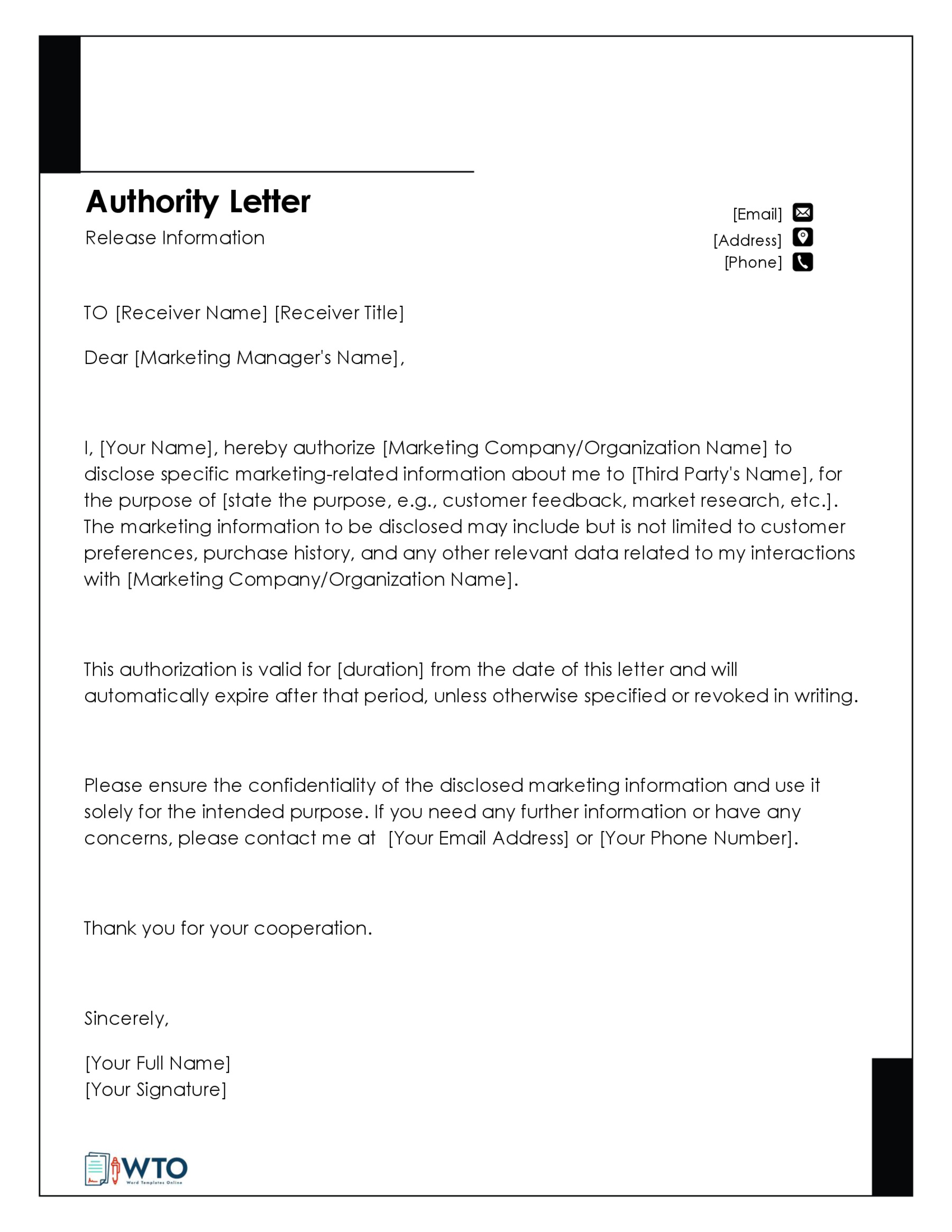 Authorization Letter to Release Information Template-Free in Ms Word