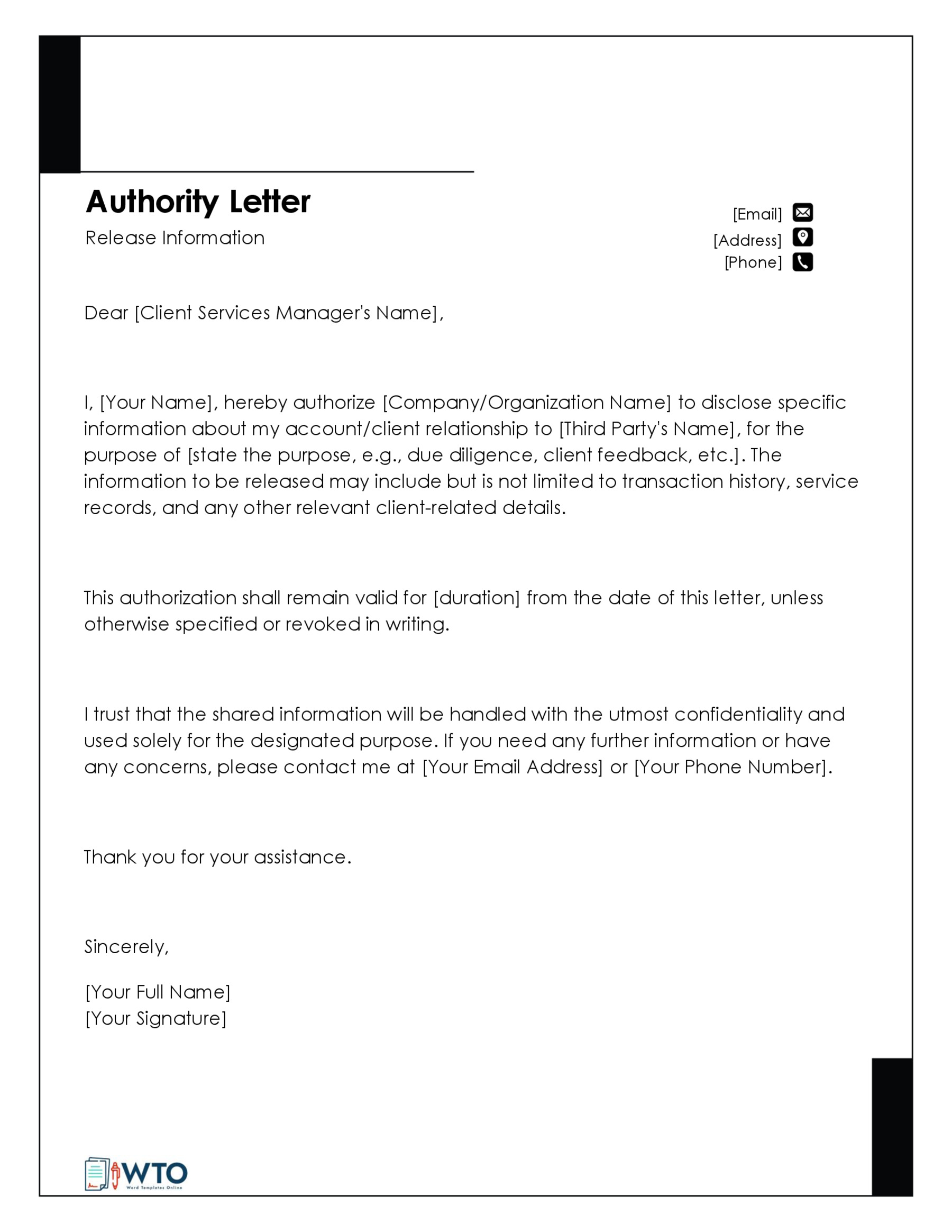 Authorization Letter to Release Information Template-Word Format