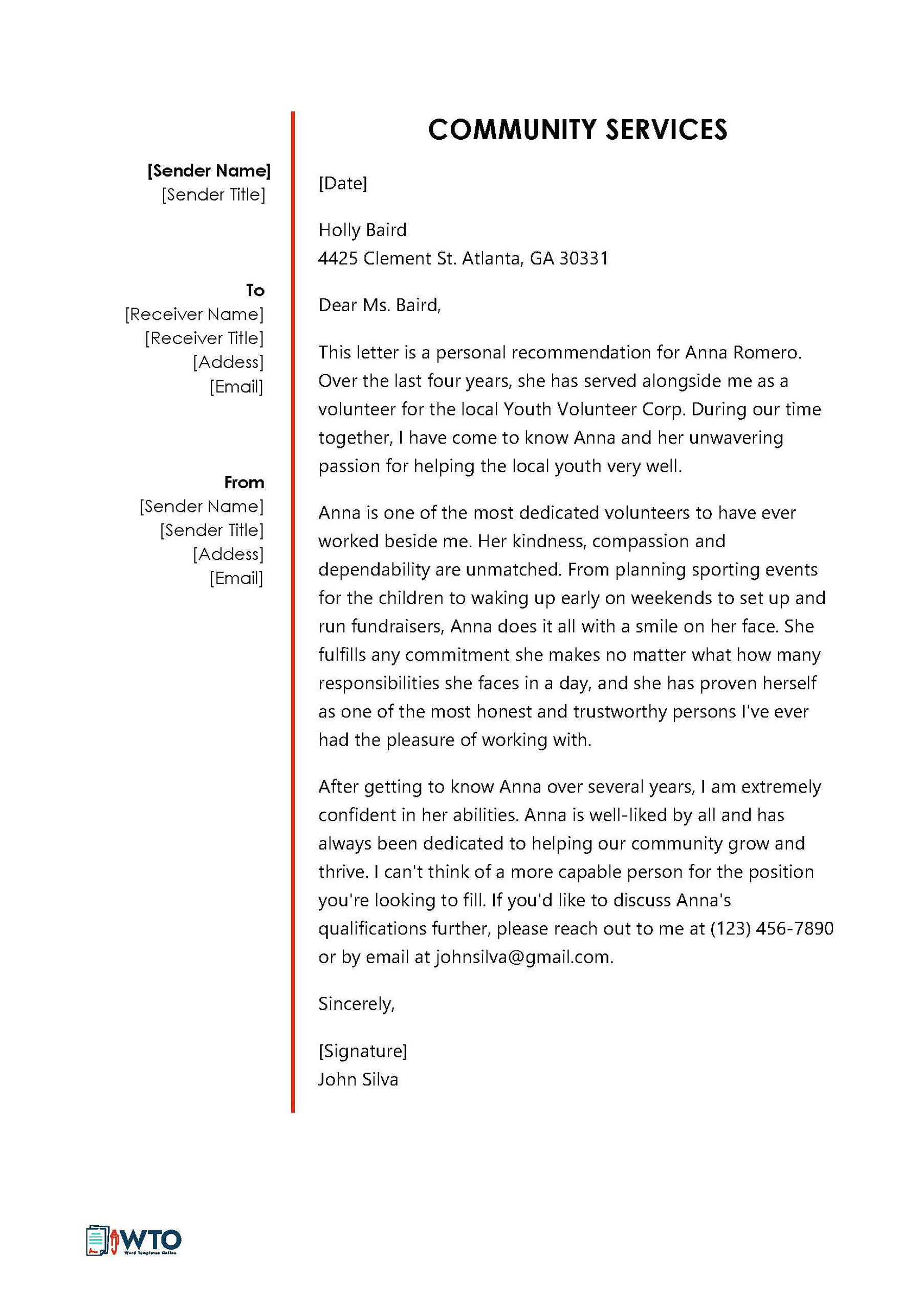 Community service Letter of Recommendation