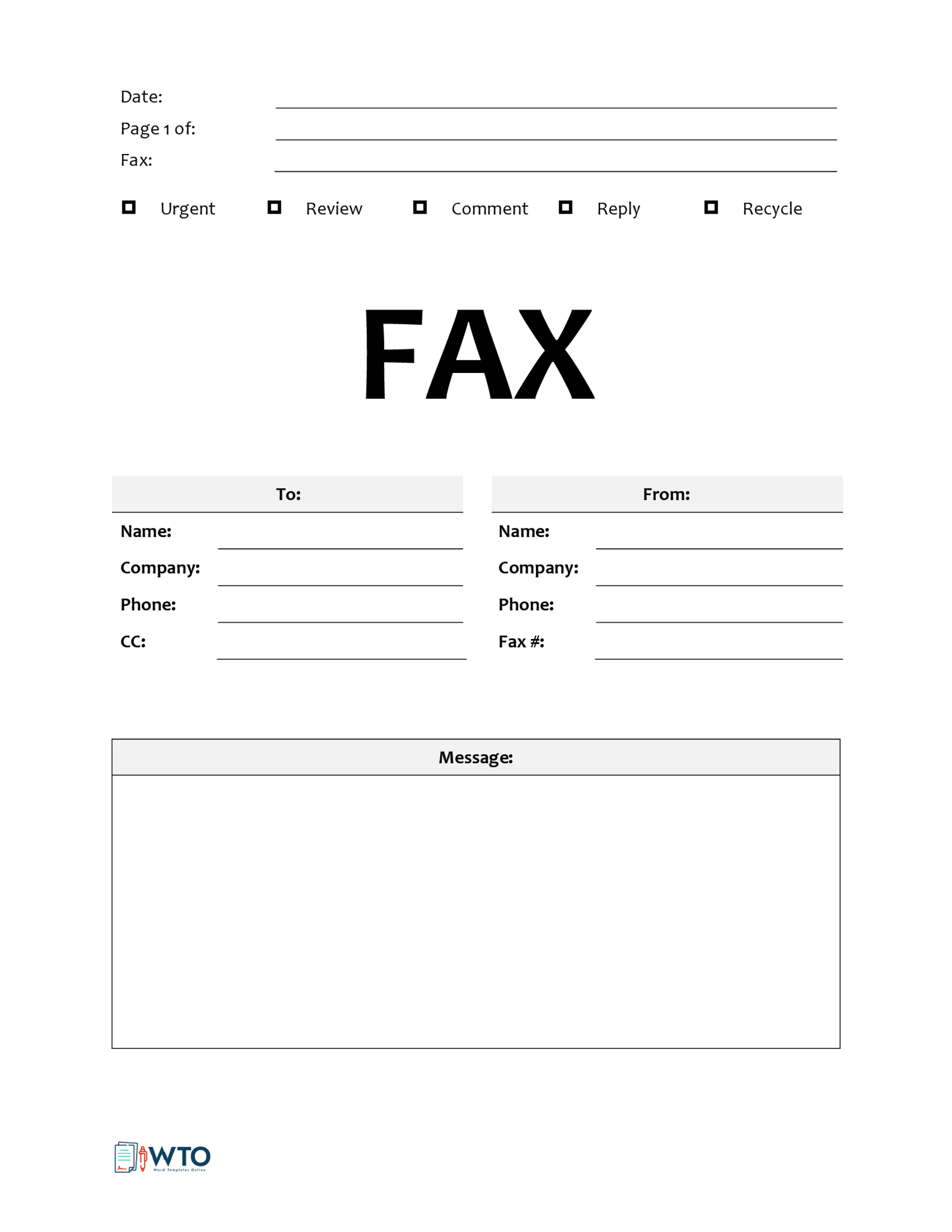 Printable Fax Cover Sheet Template Format