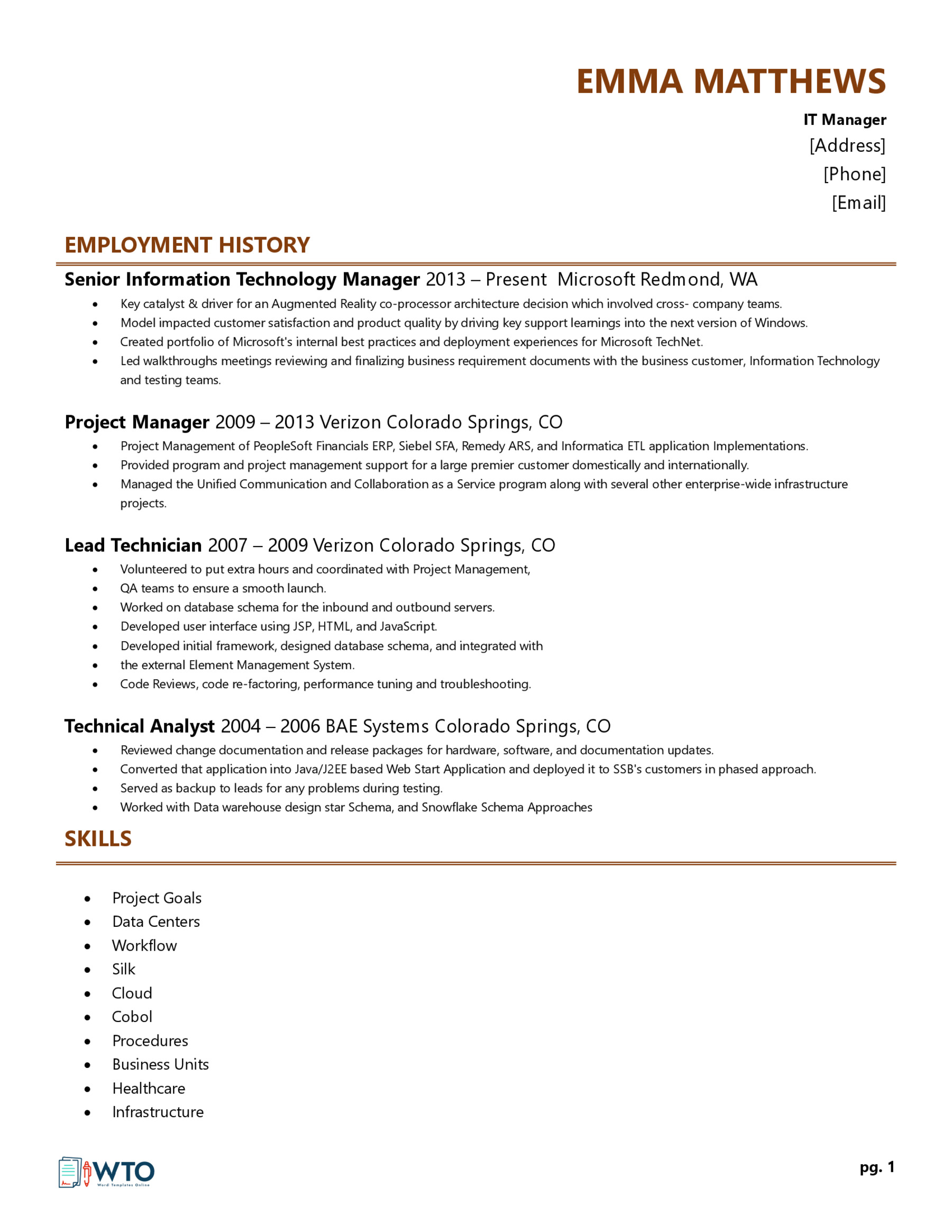 Effective IT Manager Skills - Sample Resume