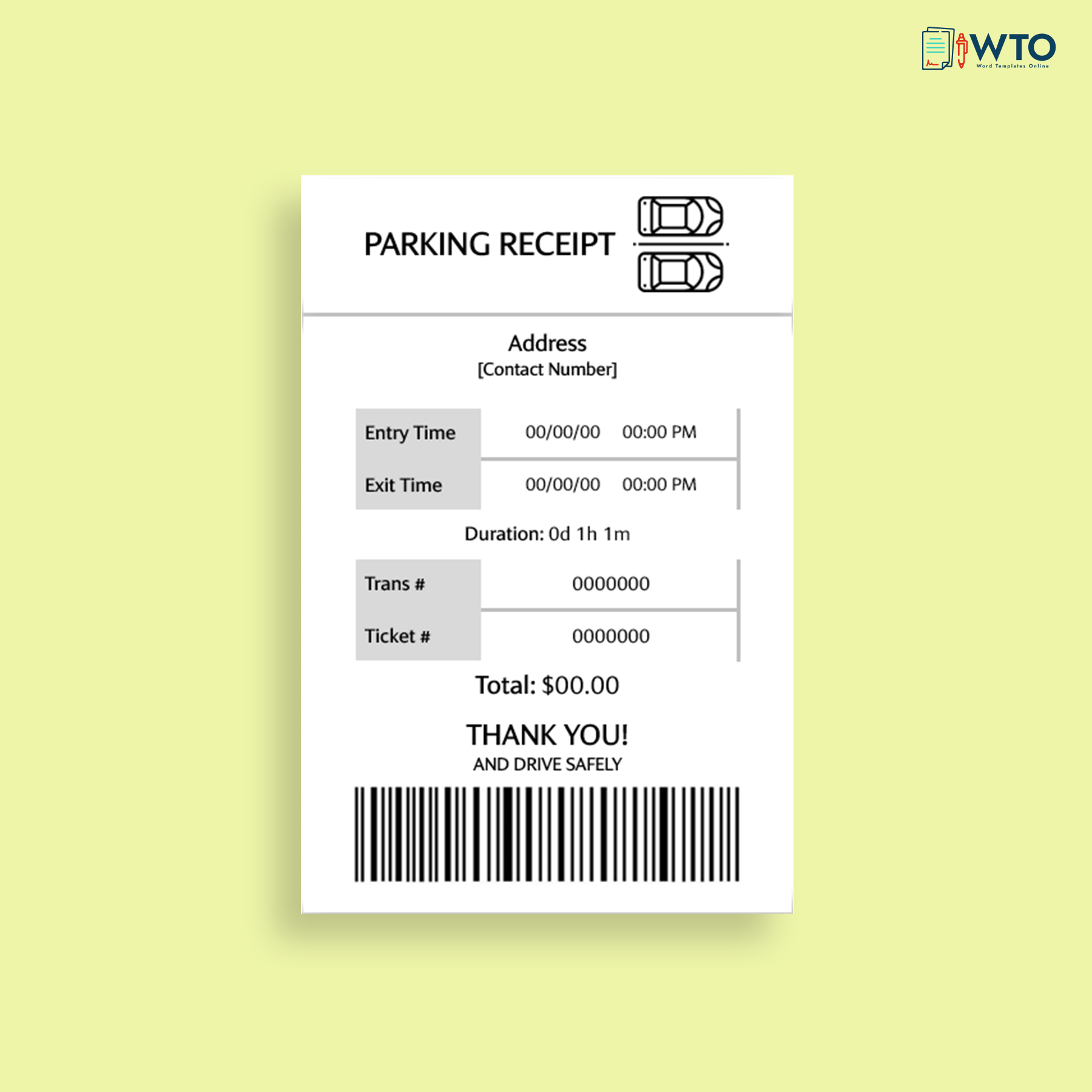Printable Parking Receipt Sample