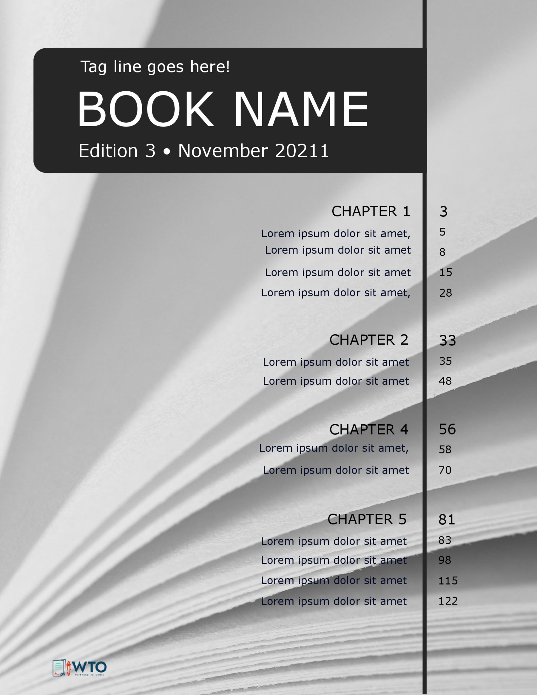 Printable Table of Contents Sample
