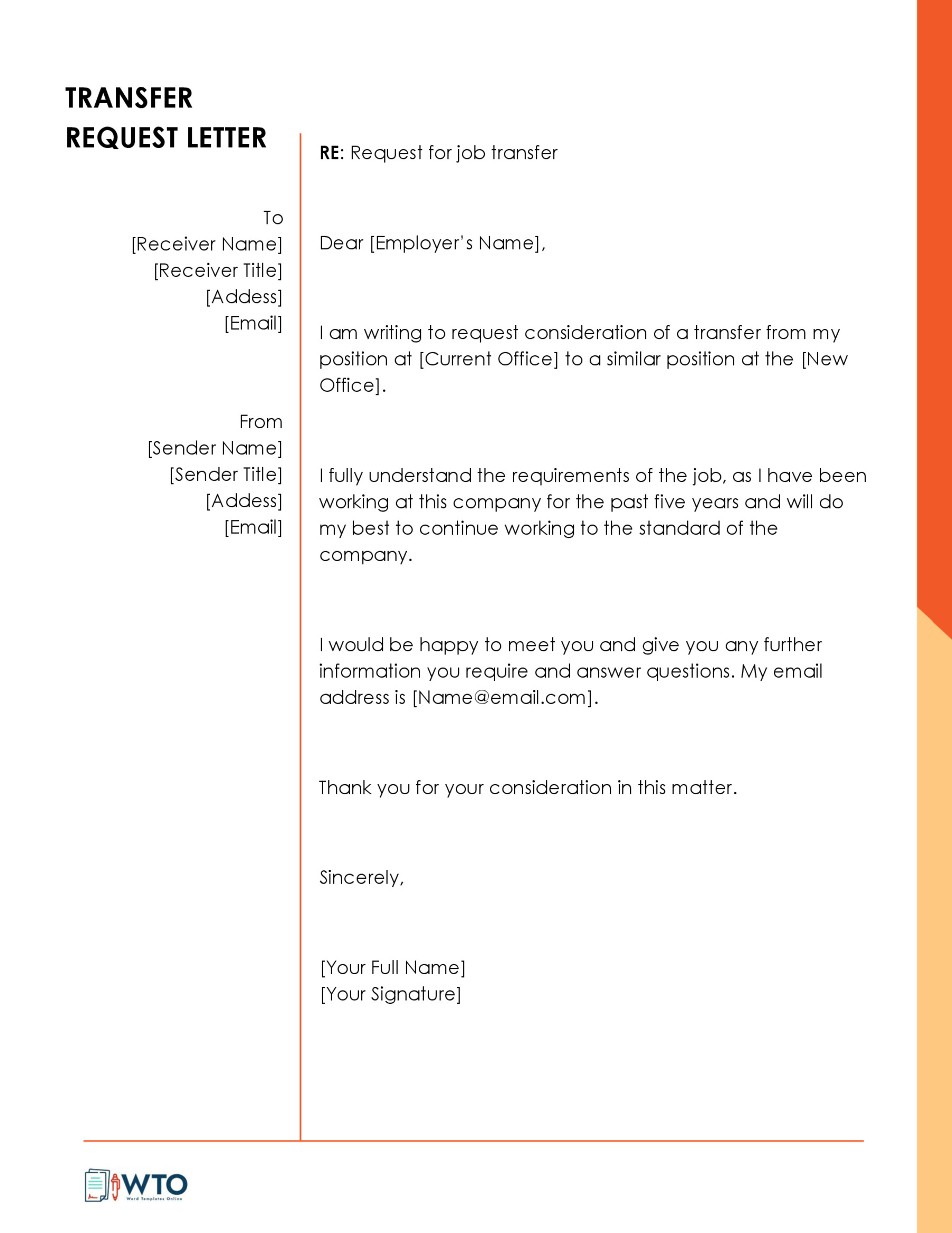 Best Printable Transfer Request Letter Sample 17 in Word Format