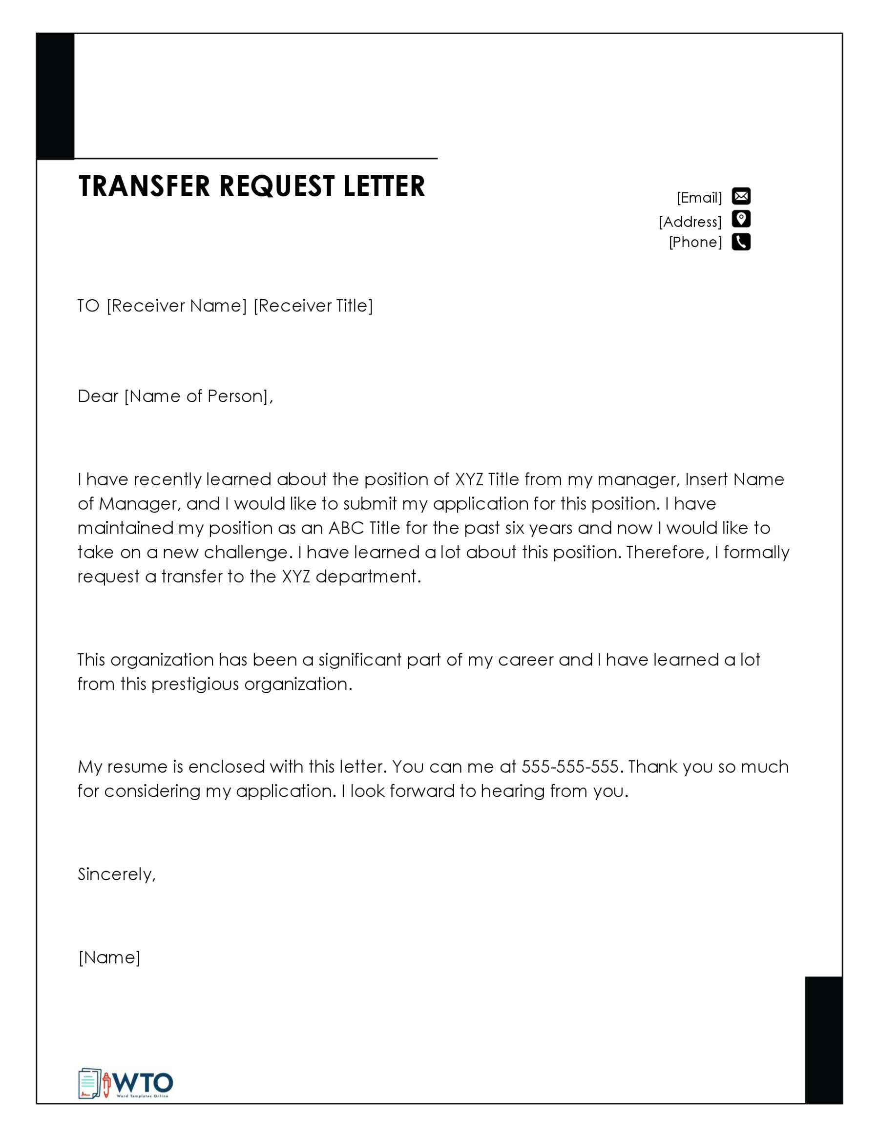 Free Printable Transfer Request Letter Sample 19 in Word Format